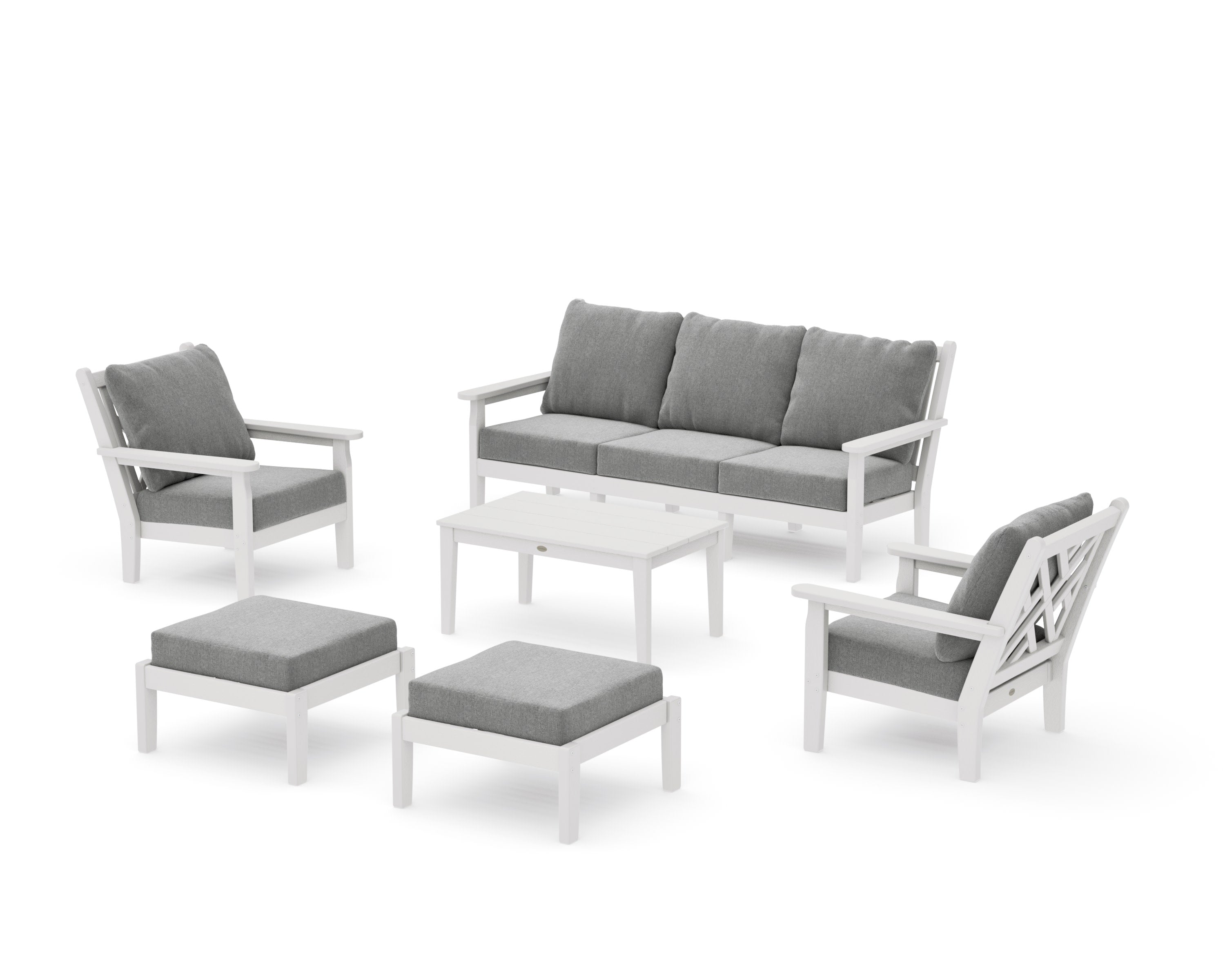 Chippendale 6-Piece Lounge Sofa Set in Vintage White / Grey Mist