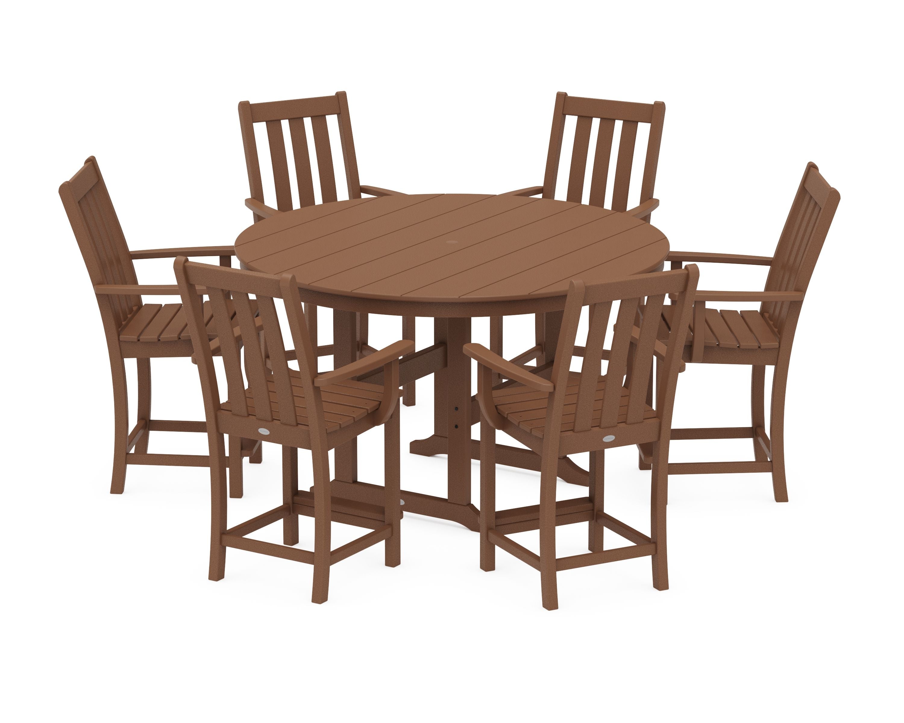Vineyard 7-Piece Arm Chair Round Farmhouse Counter Set in Teak