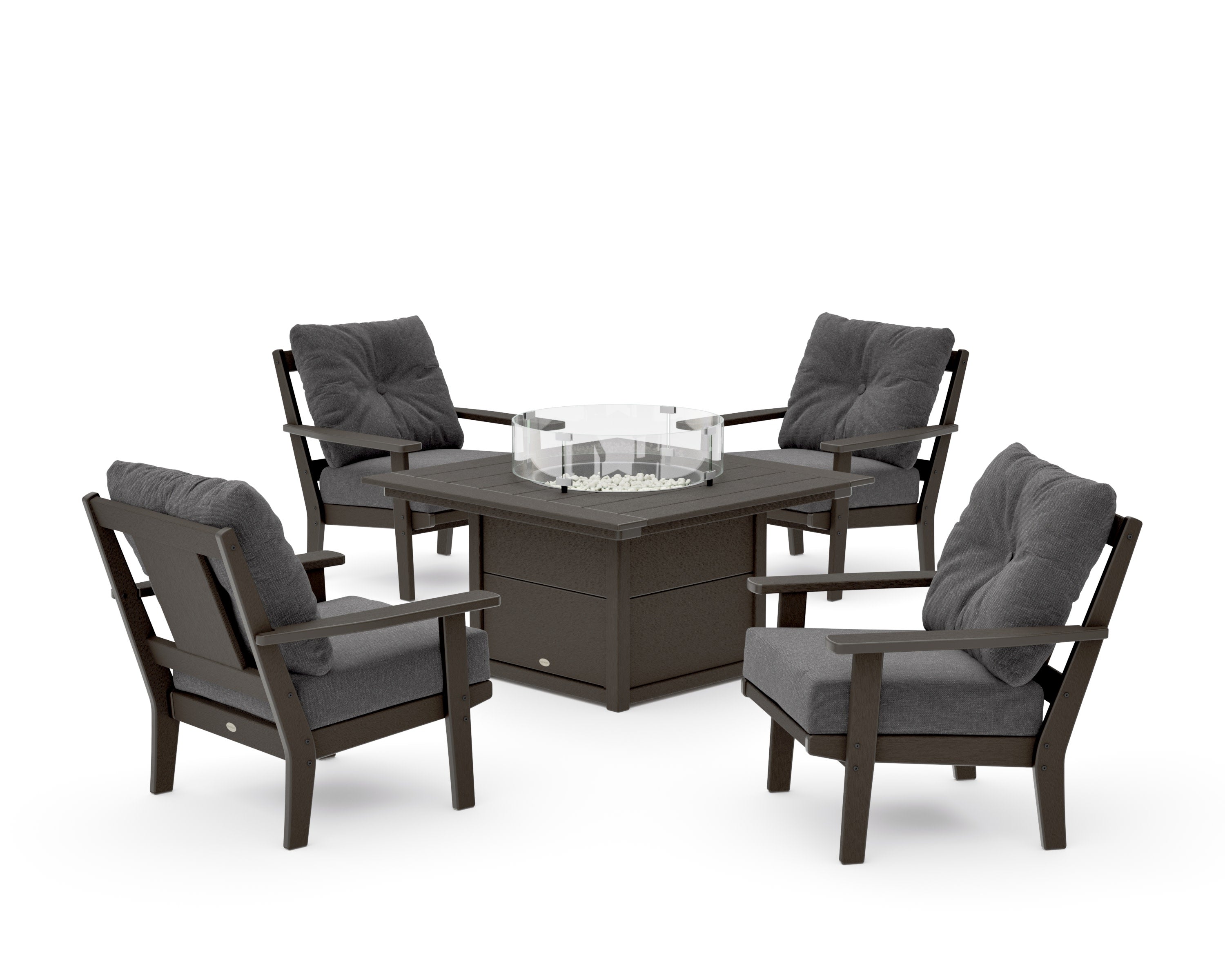 Prairie 5-Piece Deep Seating Set with Fire Pit Table in Vintage Coffee / Ash Charcoal
