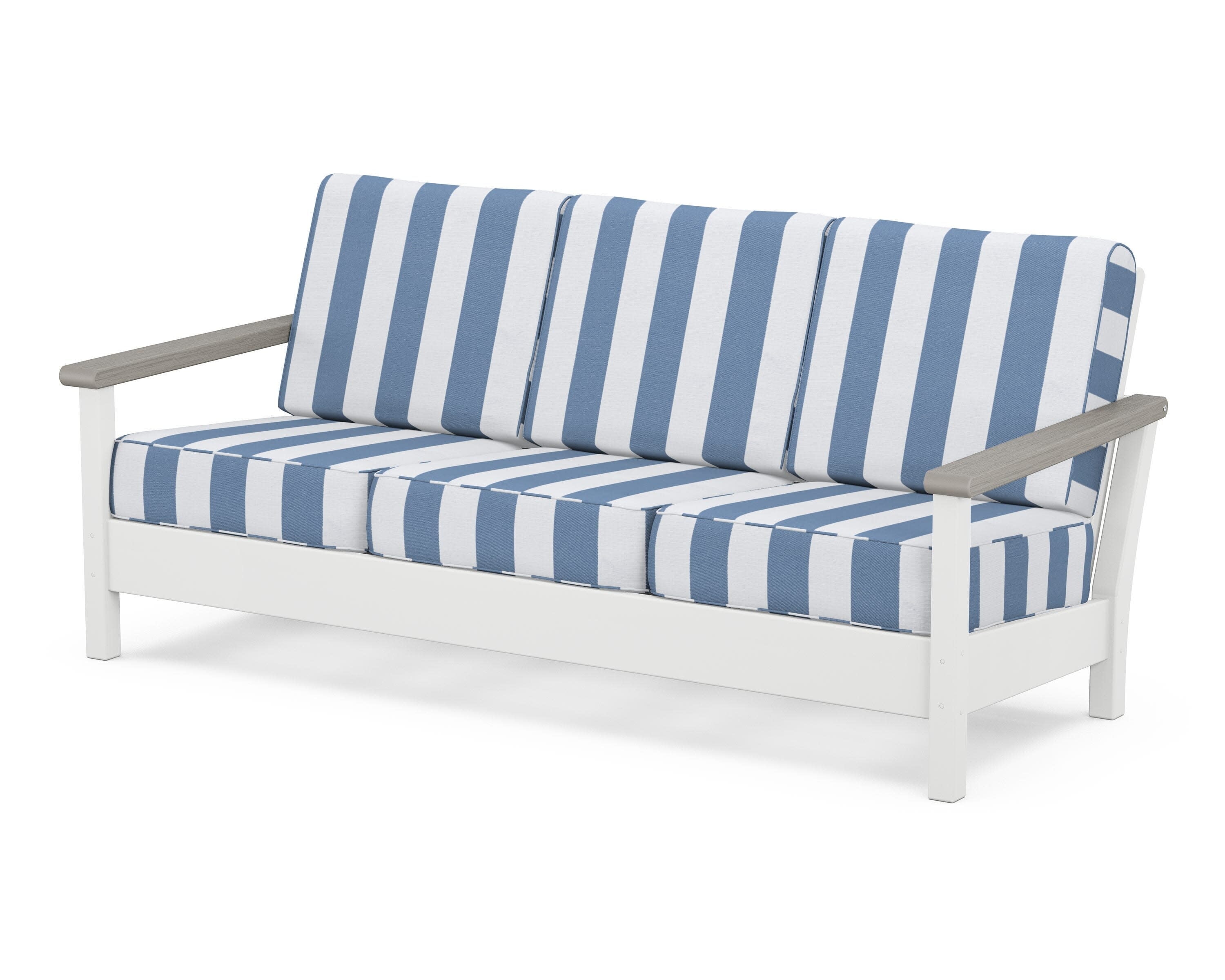 Harbour Deep Seating Sofa in White / Driftwood / Cabana Stripe Sky Blue