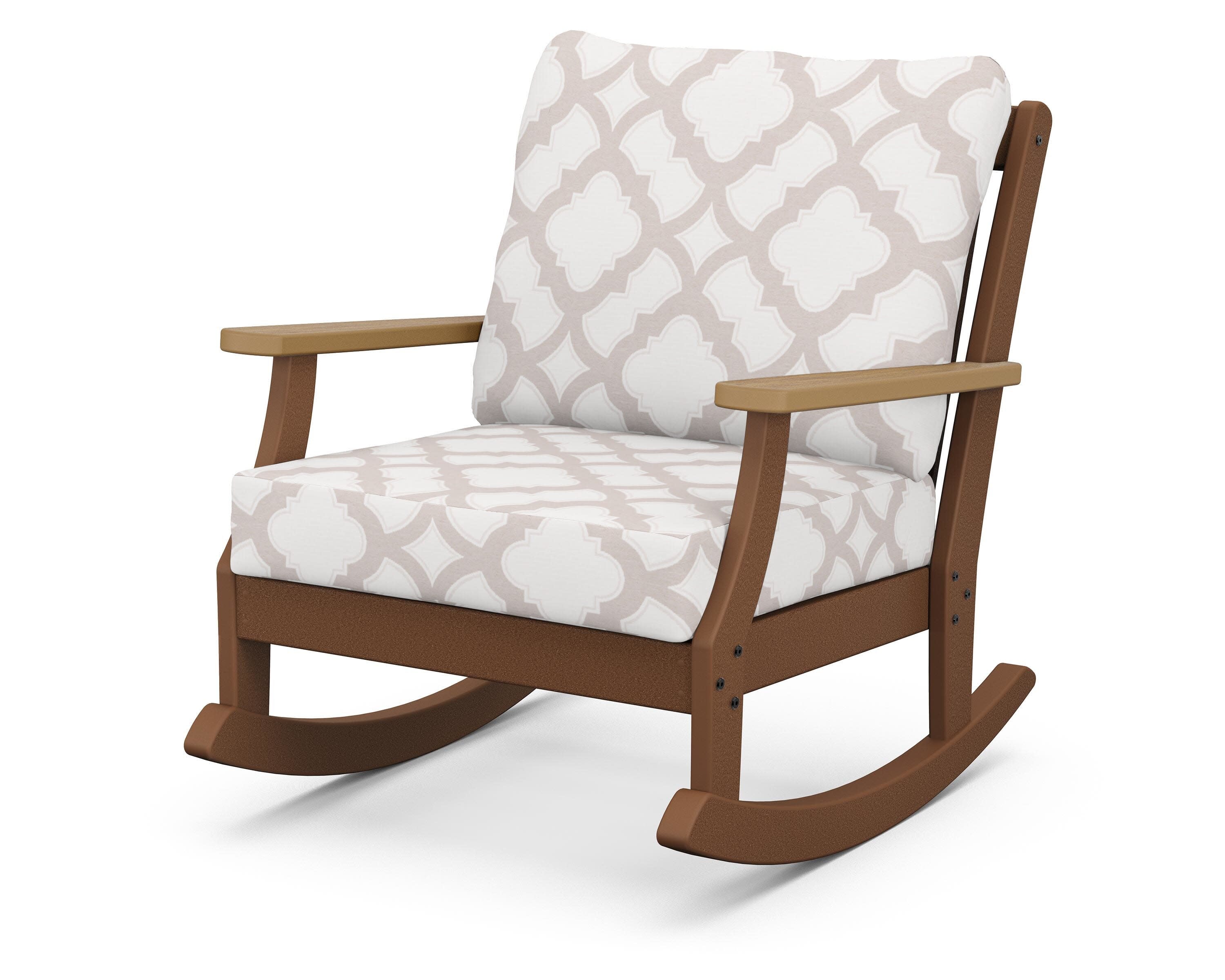 Braxton Deep Seating Rocking Chair in Teak / Natural / Trellis Dune Burlap