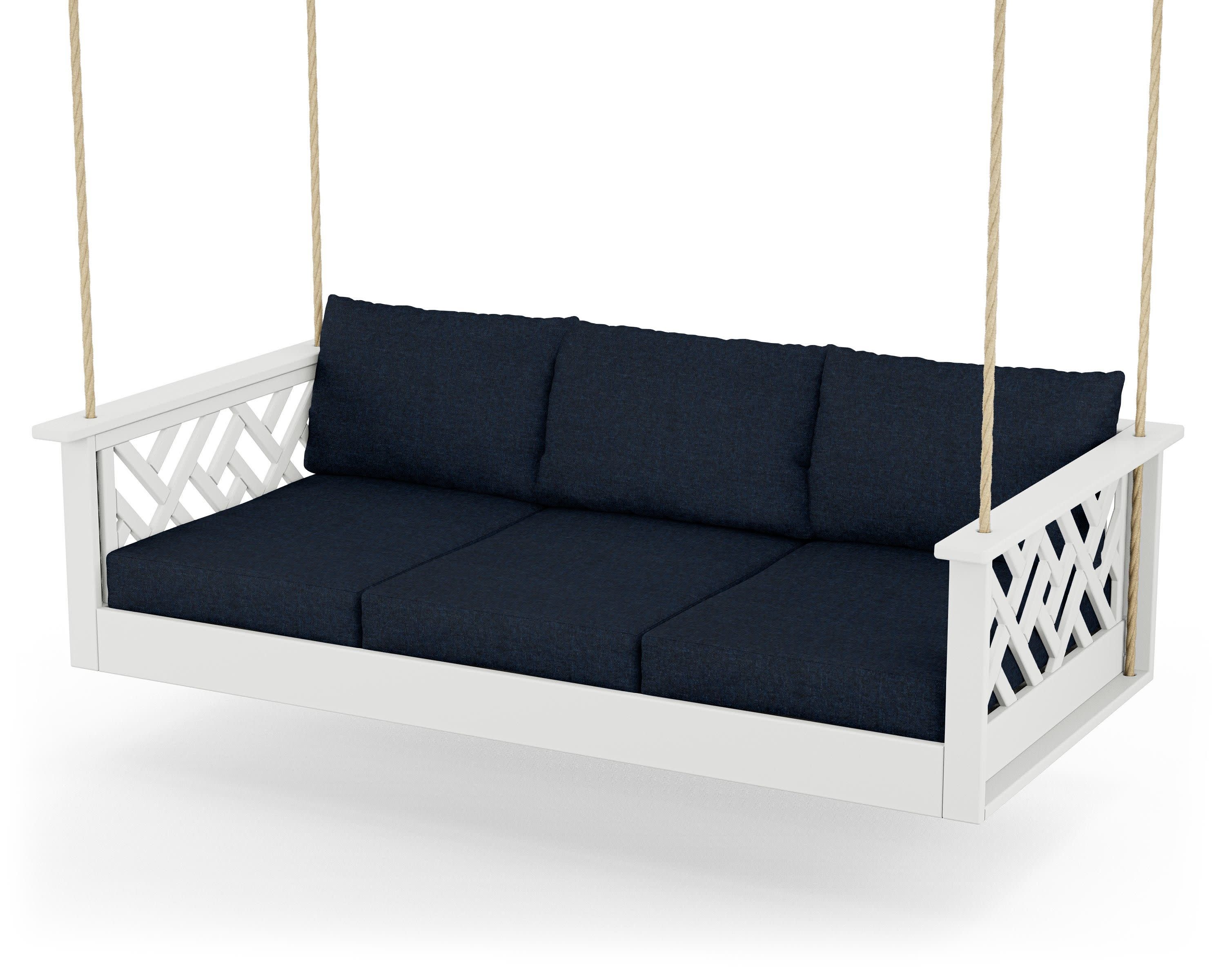 Chippendale Daybed Swing in White / Marine Indigo