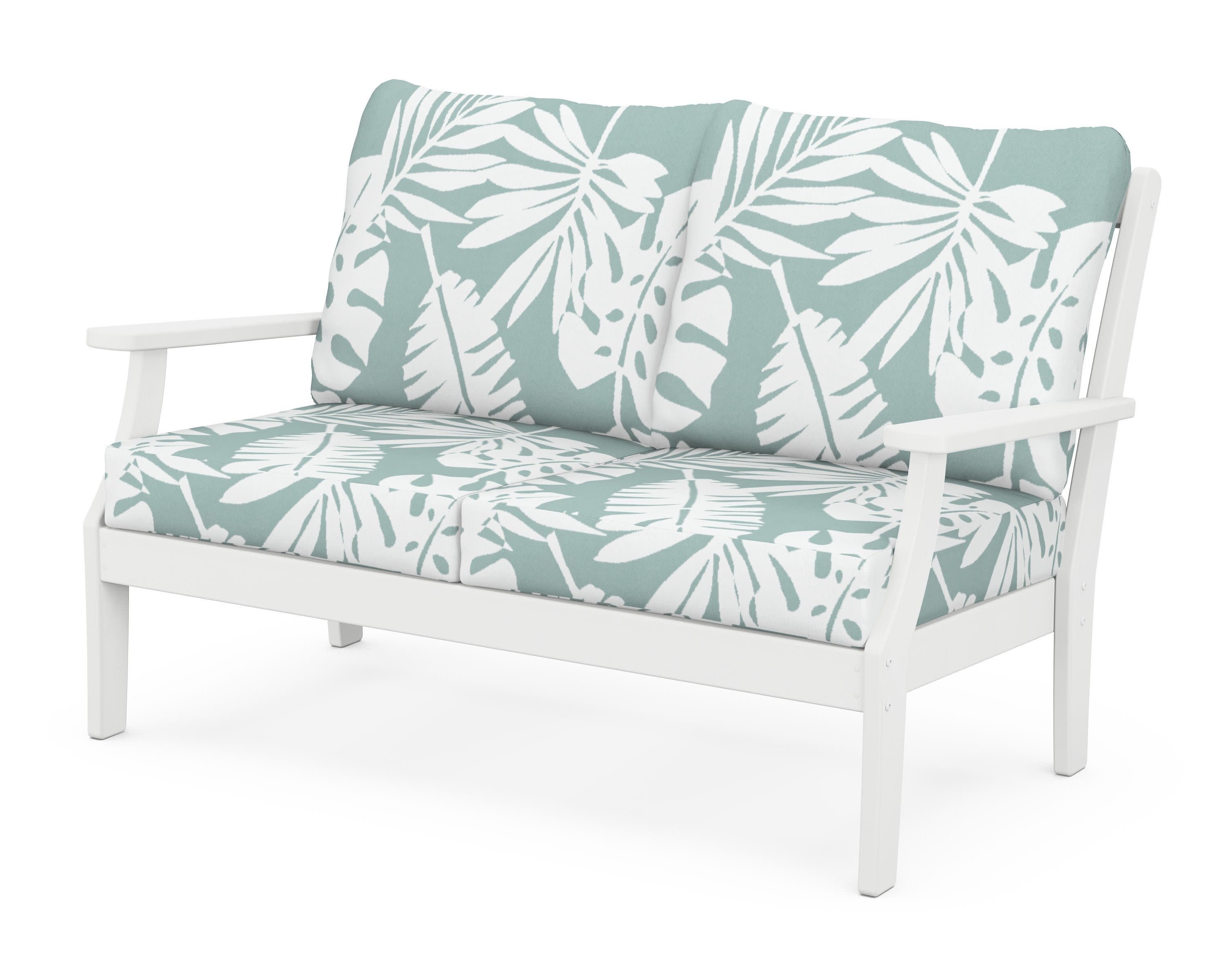 Braxton Deep Seating Loveseat in White / Leaf Glacier Spa