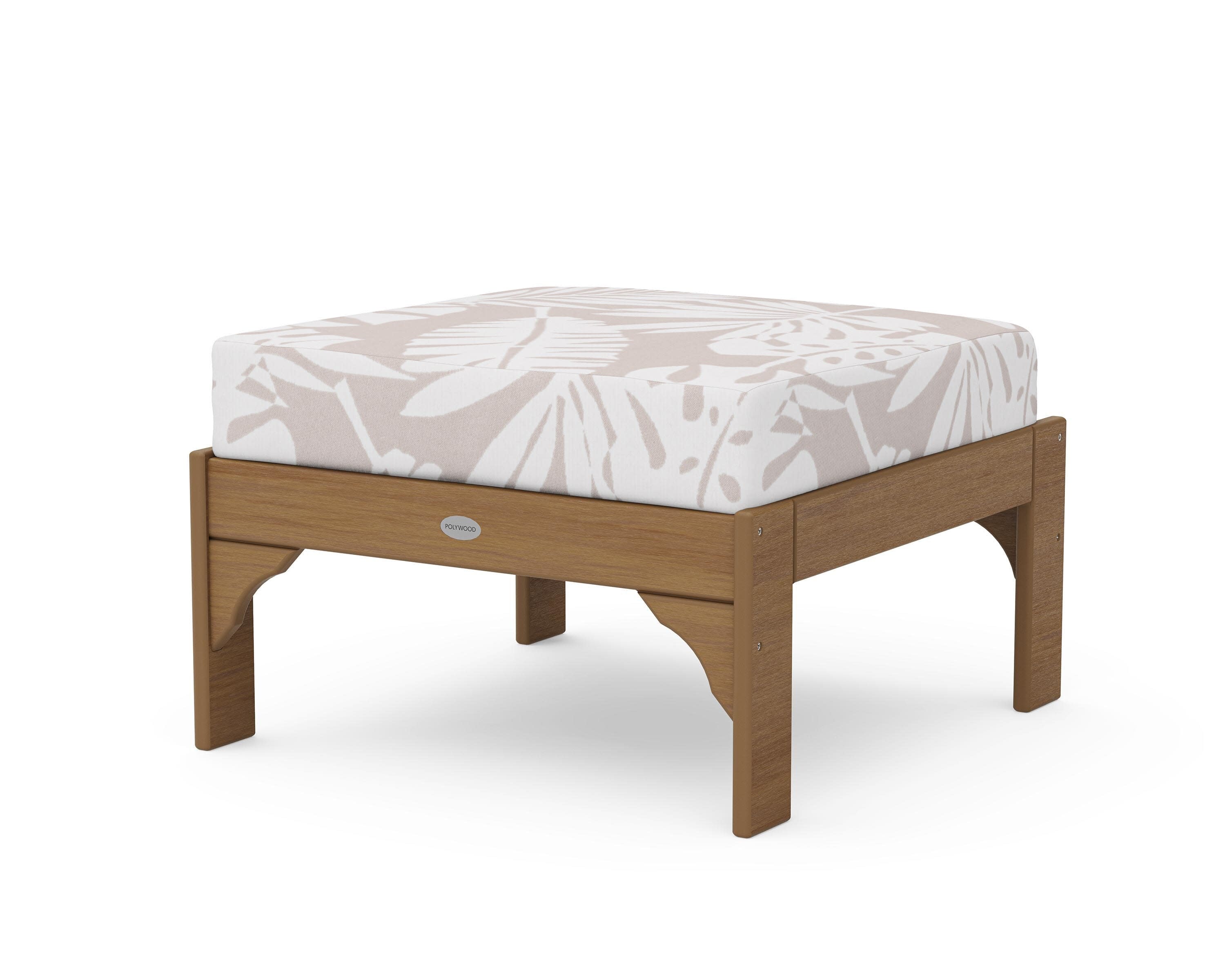 Vineyard Deep Seating Ottoman in Natural / Leaf Dune Burlap
