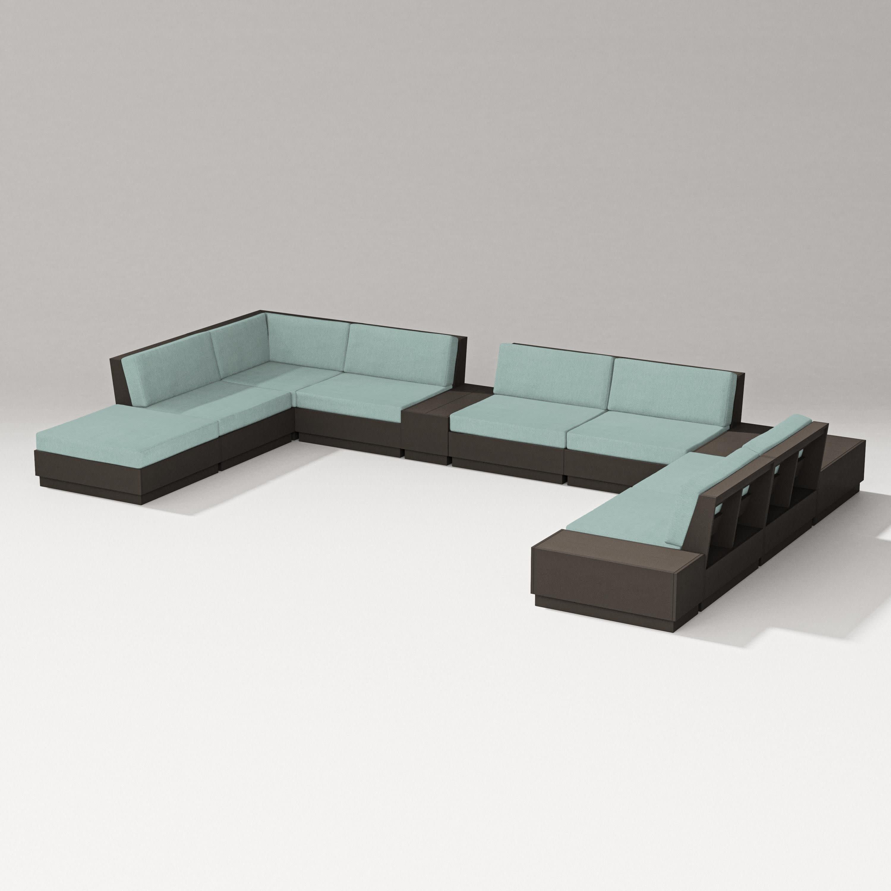 Elevate 11-Piece Conversation Sectional Set in Vintage Coffee / Glacier Spa