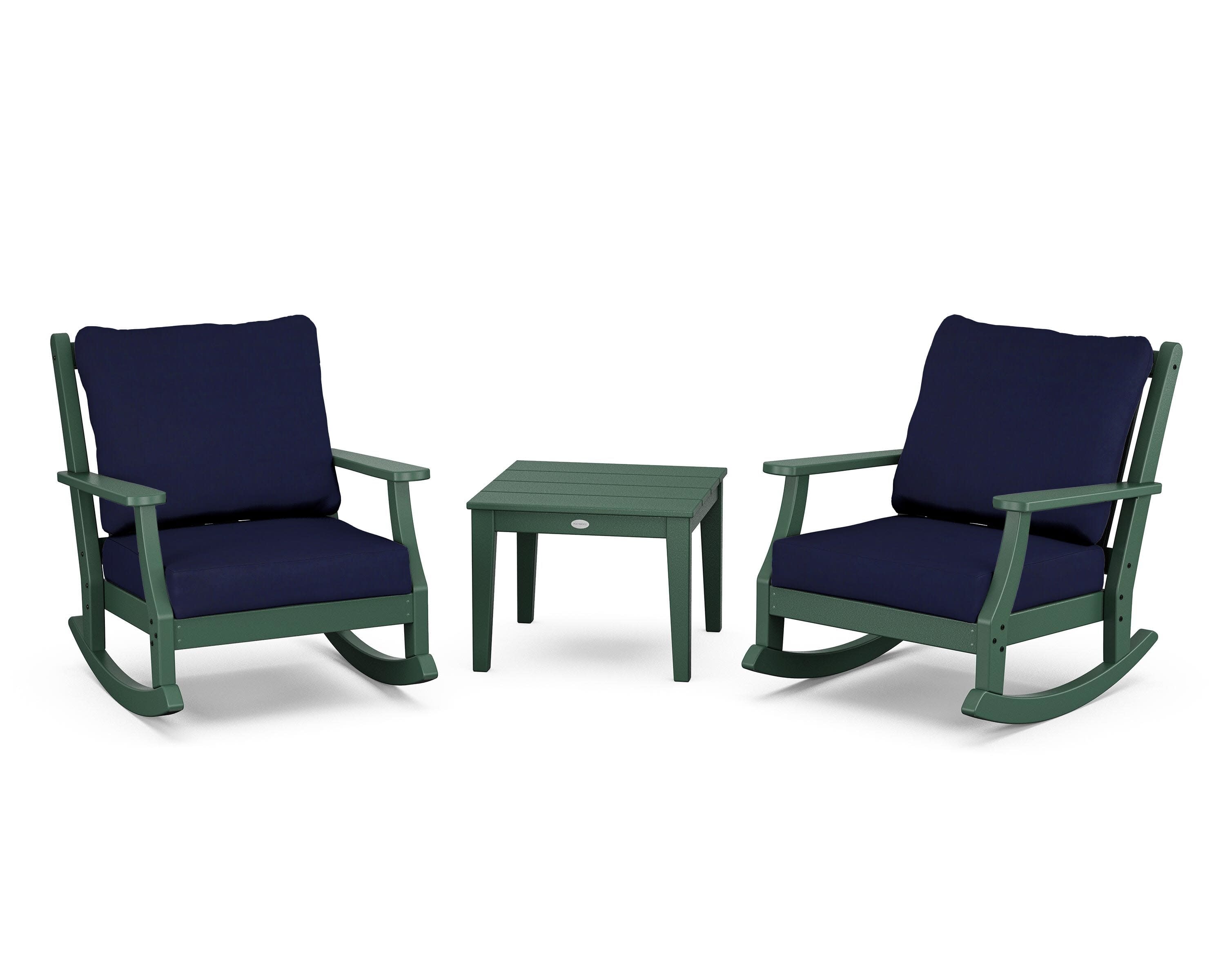 Wovendale 3-Piece Deep Seating Rocker Set in Green / Navy