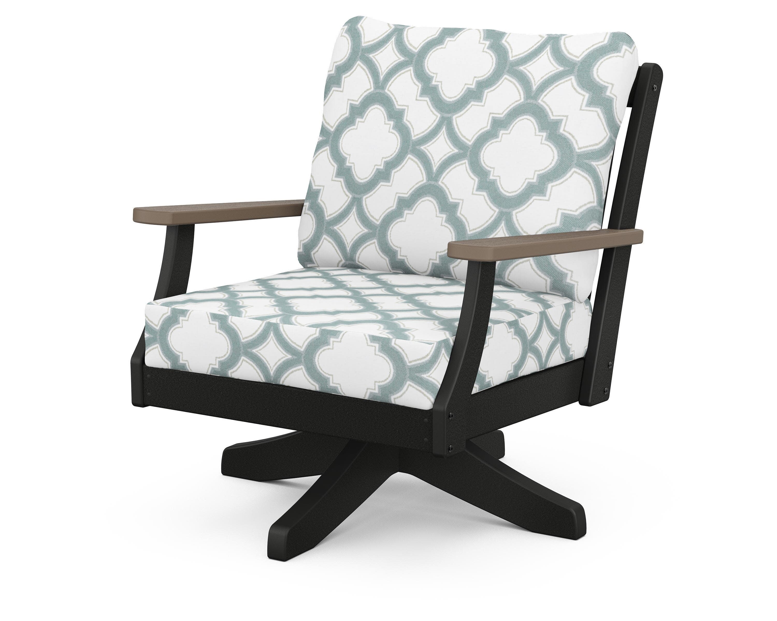 Braxton Deep Seating Swivel Chair in Black / Kona / Trellis Glacier Spa