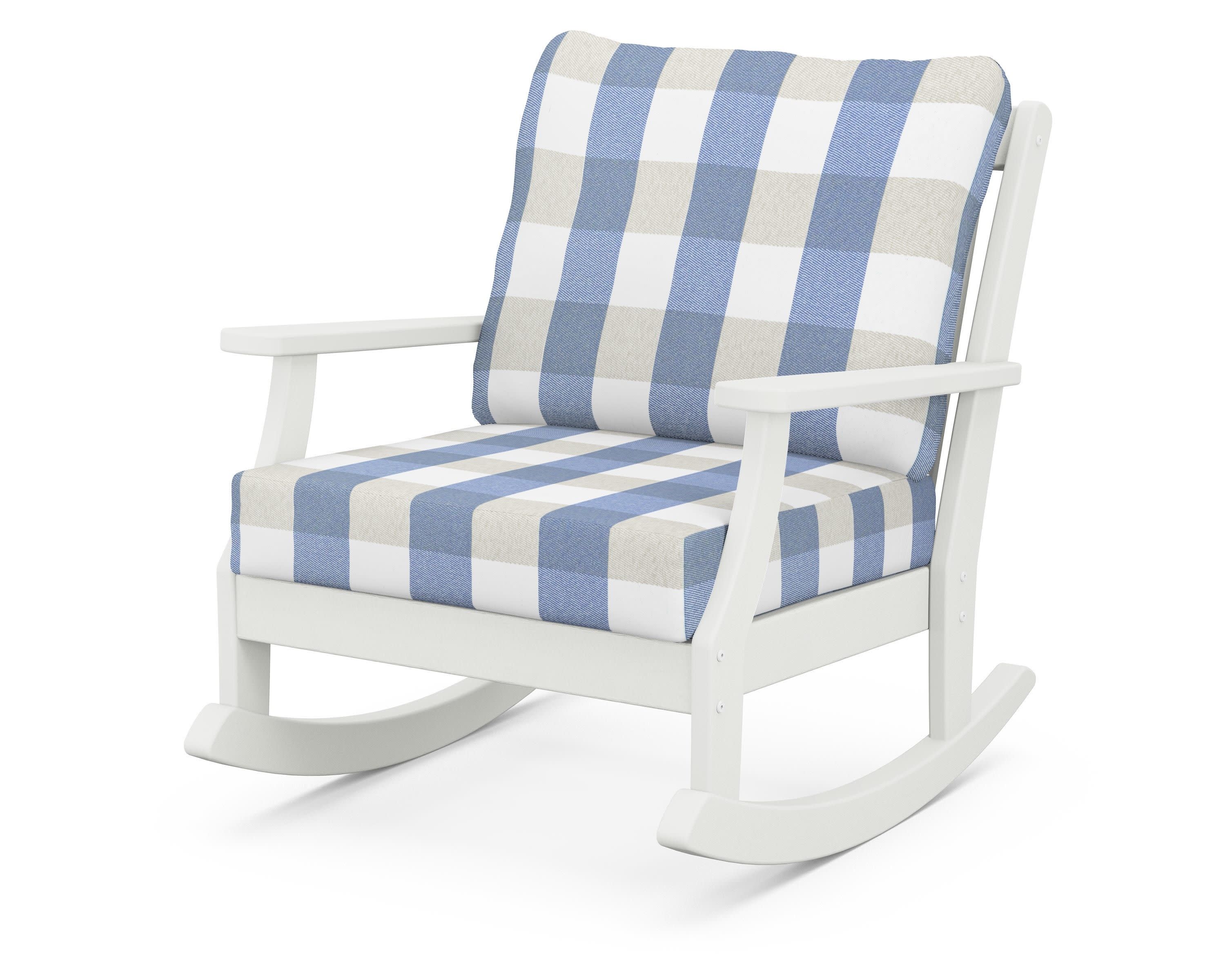 Braxton Deep Seating Rocking Chair in Vintage White / Buffalo Plaid Sky Blue