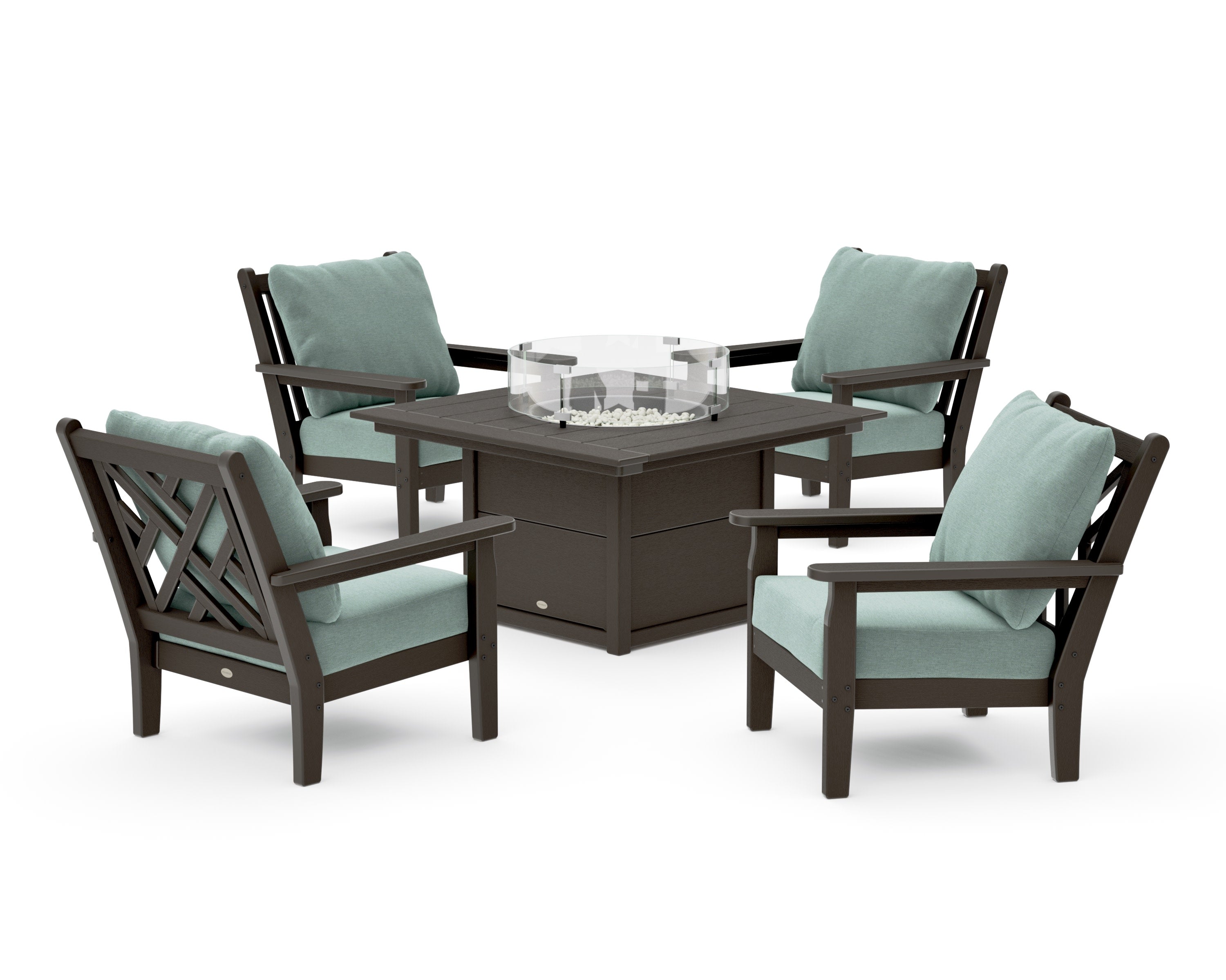 Chippendale 5-Piece Deep Seating Set with Fire Pit Table in Vintage Coffee / Glacier Spa