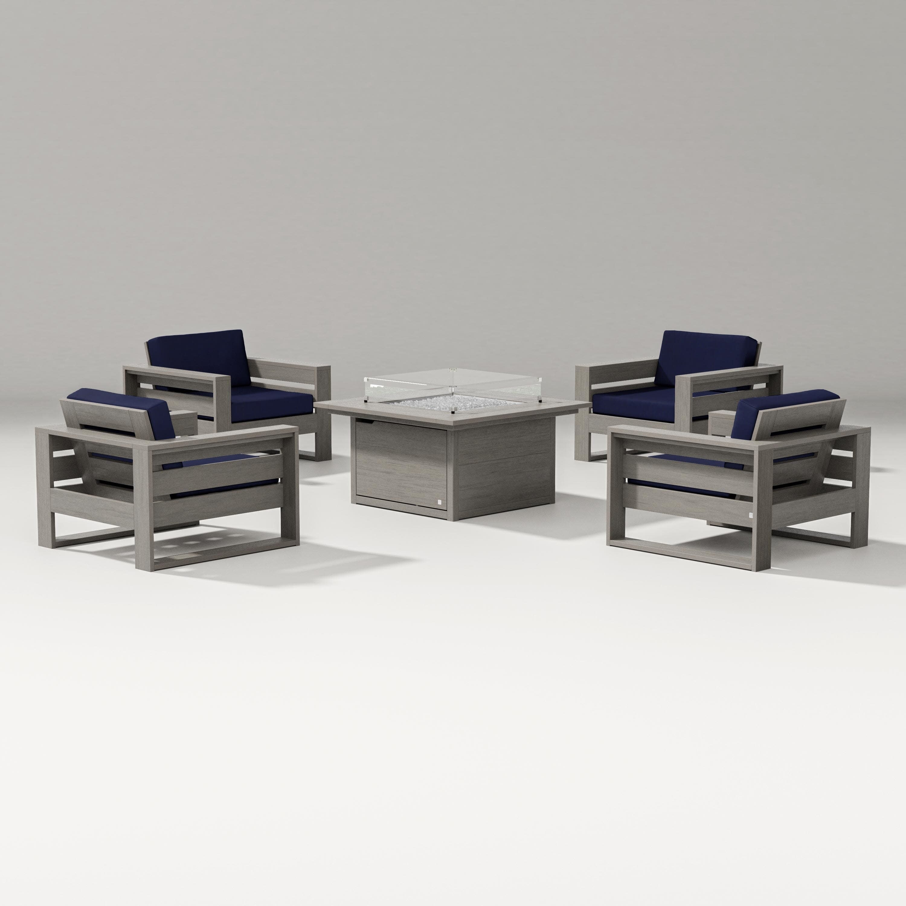 Latitude 5-Piece Lounge Fire Table Set in Driftwood / Navy