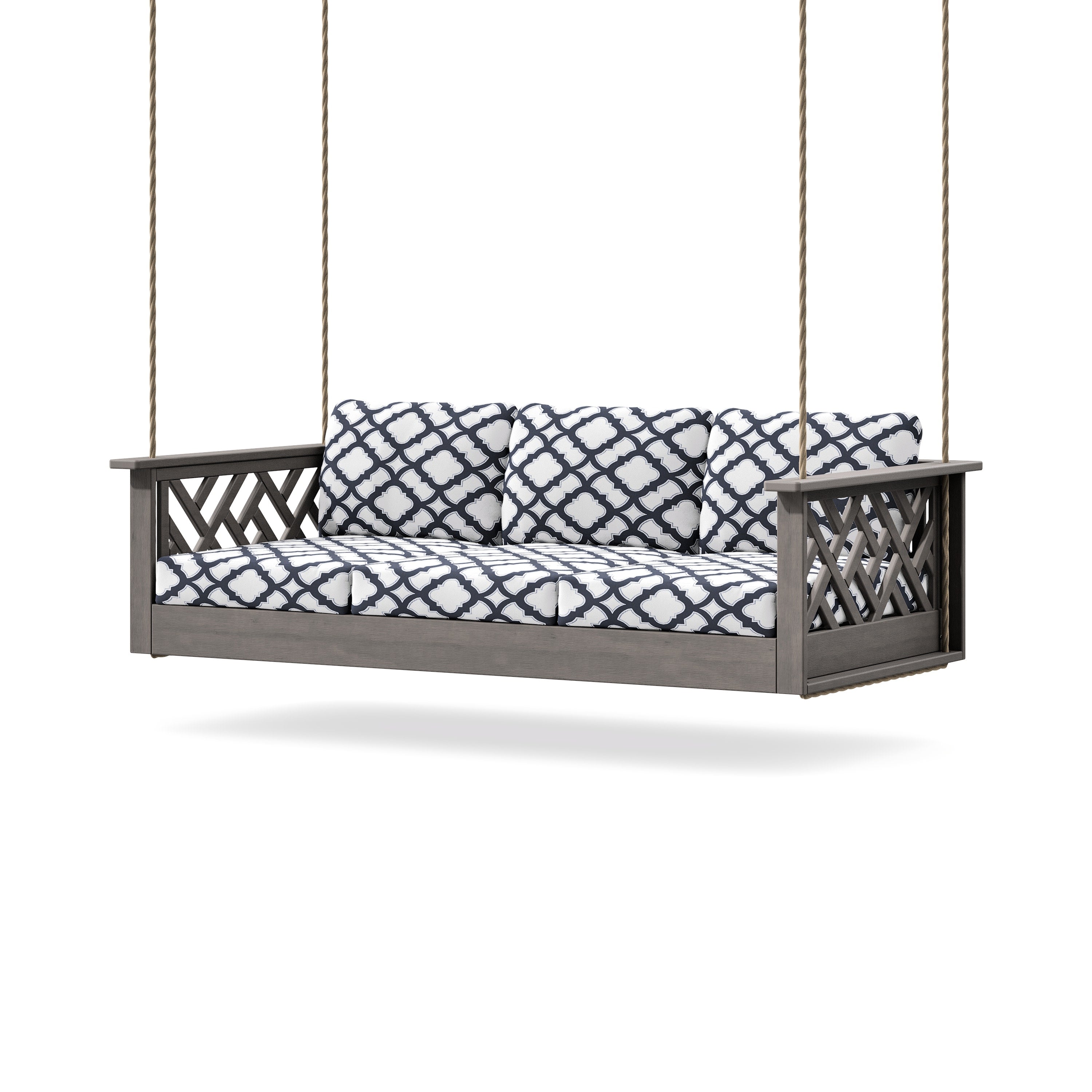 Chippendale Daybed Swing in Driftwood / Trellis Navy