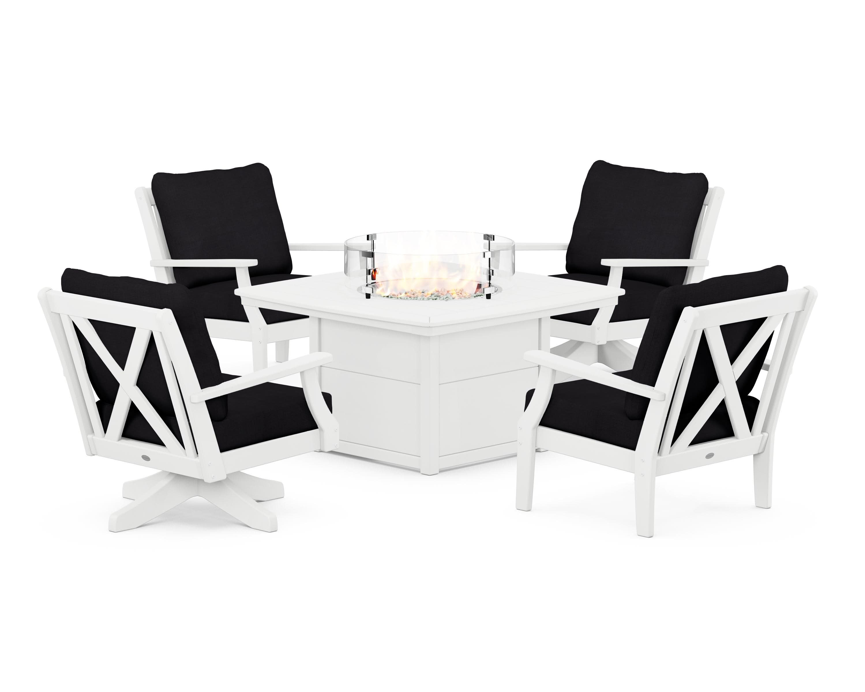 Braxton 5-Piece Deep Seating Set with Fire Table in White / Midnight Linen