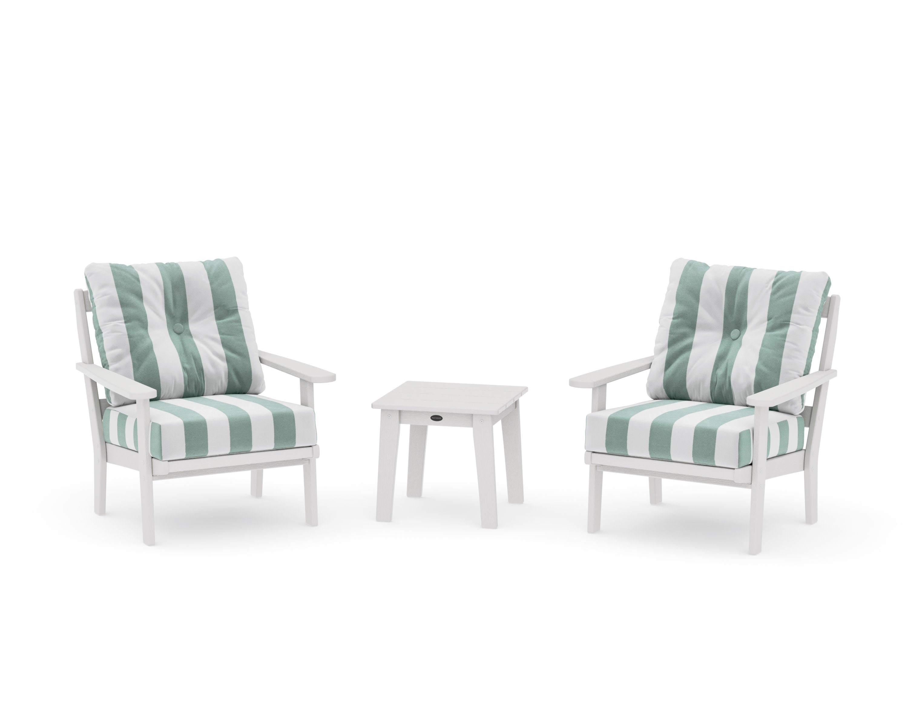 Mission 3-Piece Deep Seating Set in Vintage White / Cabana Stripe Glacier Spa