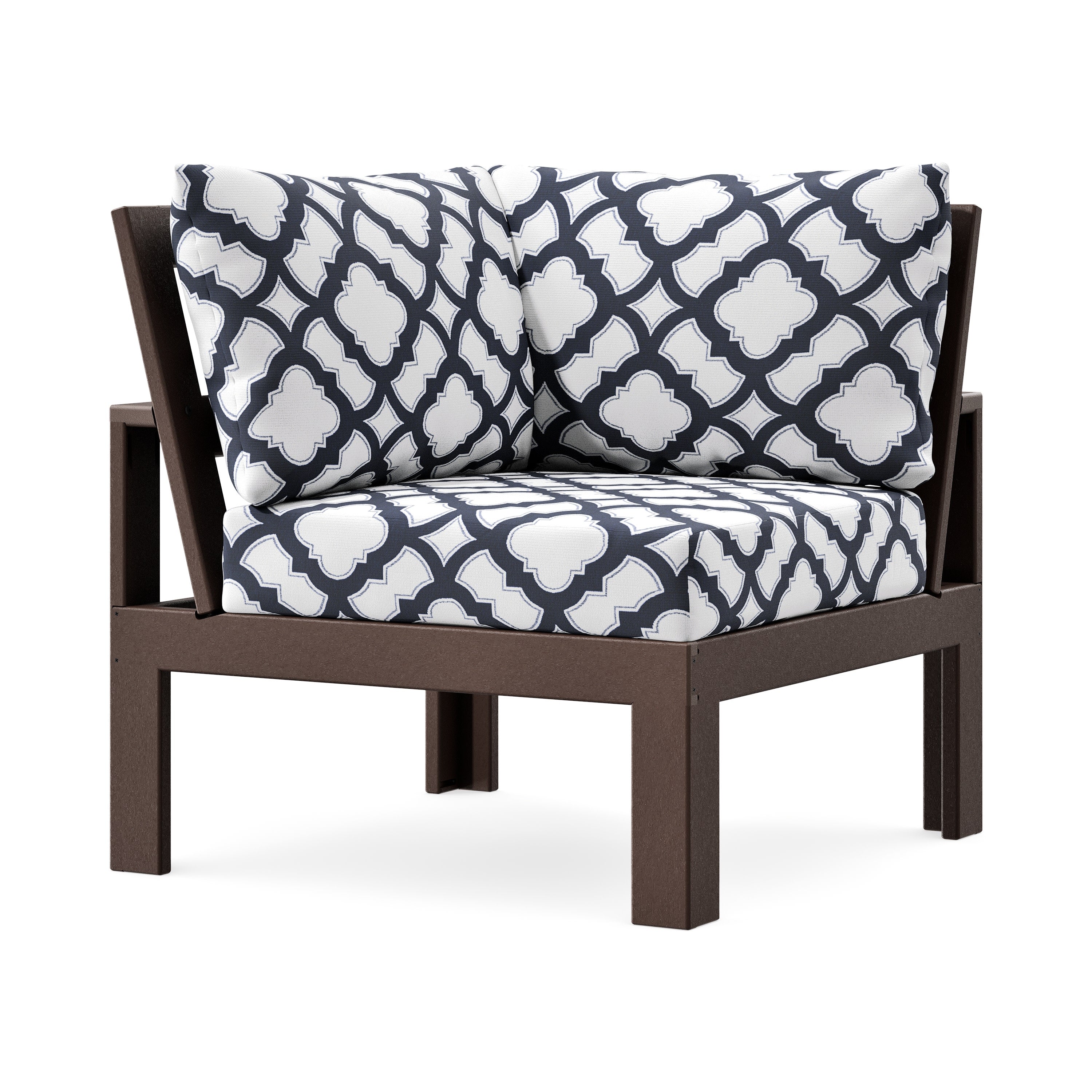 Modular Corner Chair in Mahogany / Trellis Navy