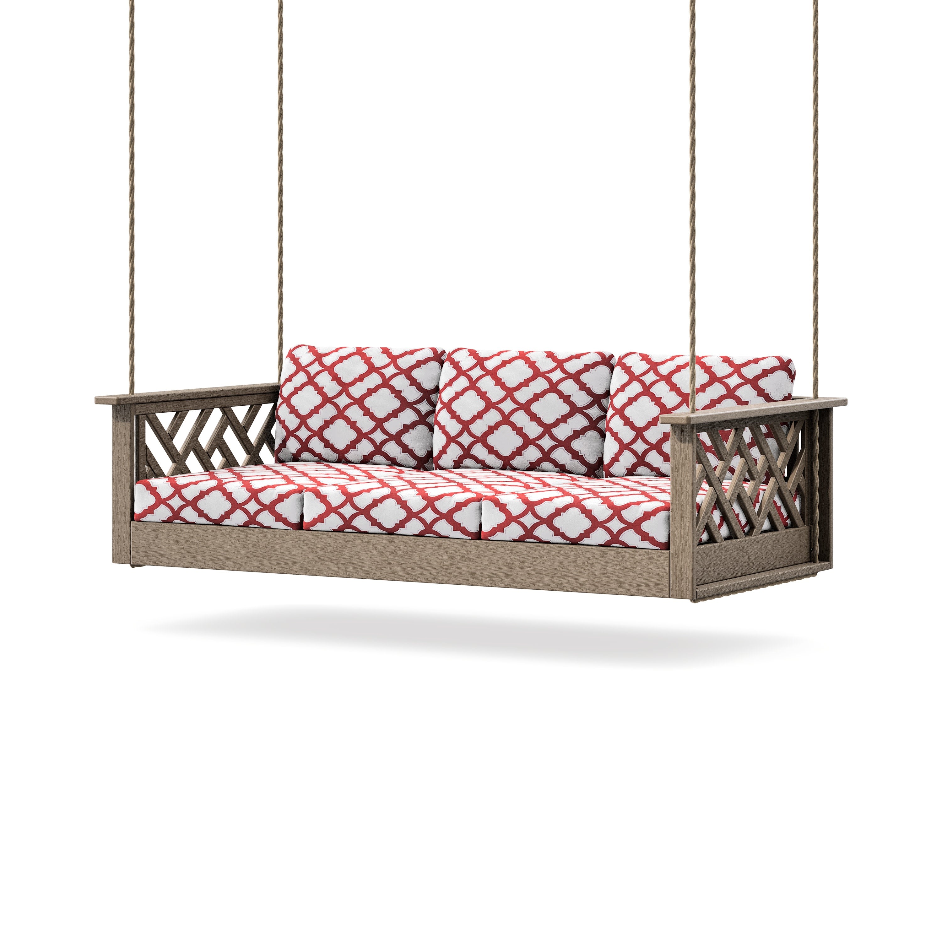 Chippendale Daybed Swing in Vintage Sahara / Trellis Crimson
