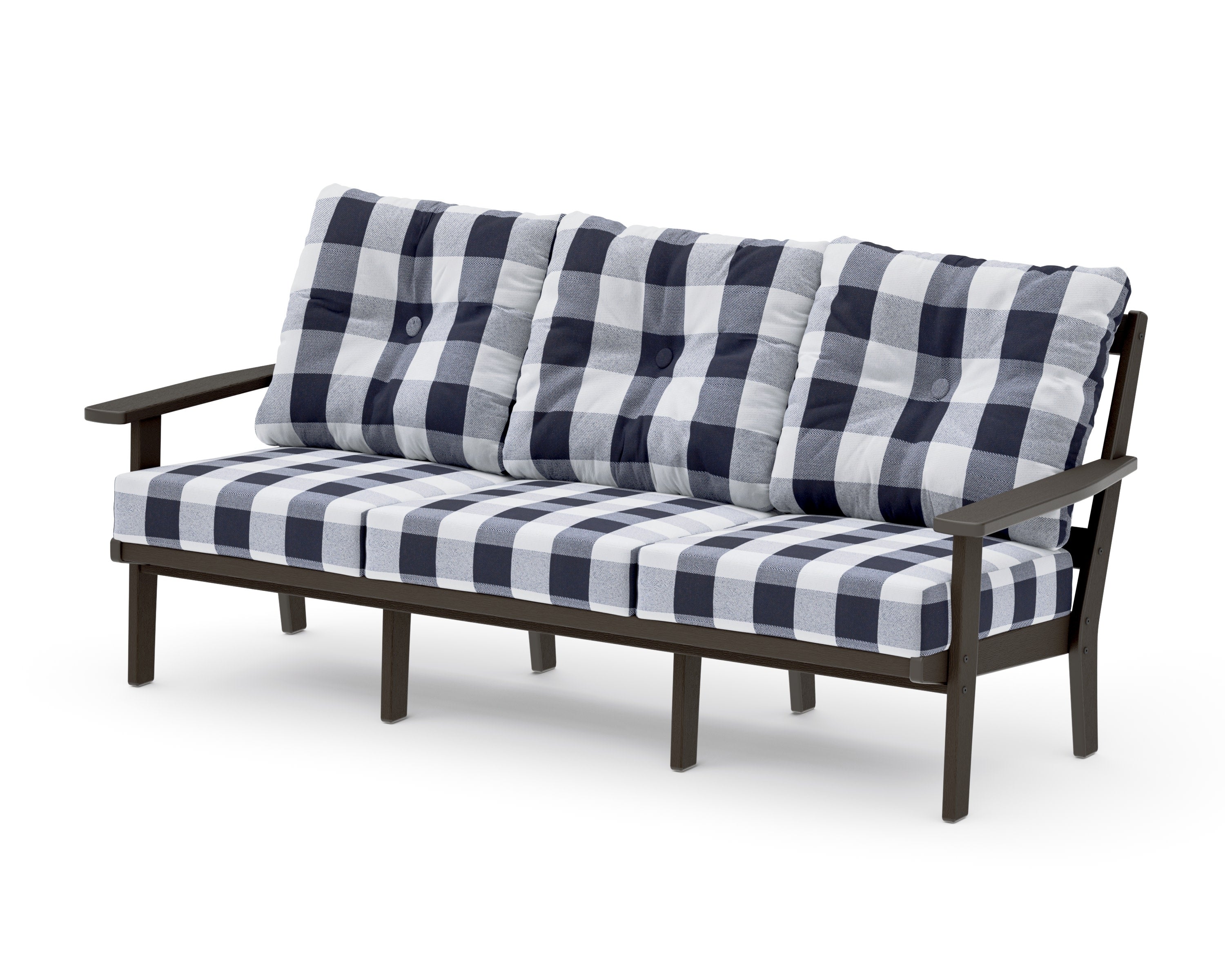 Oxford Deep Seating Sofa in Vintage Coffee / Buffalo Plaid Navy