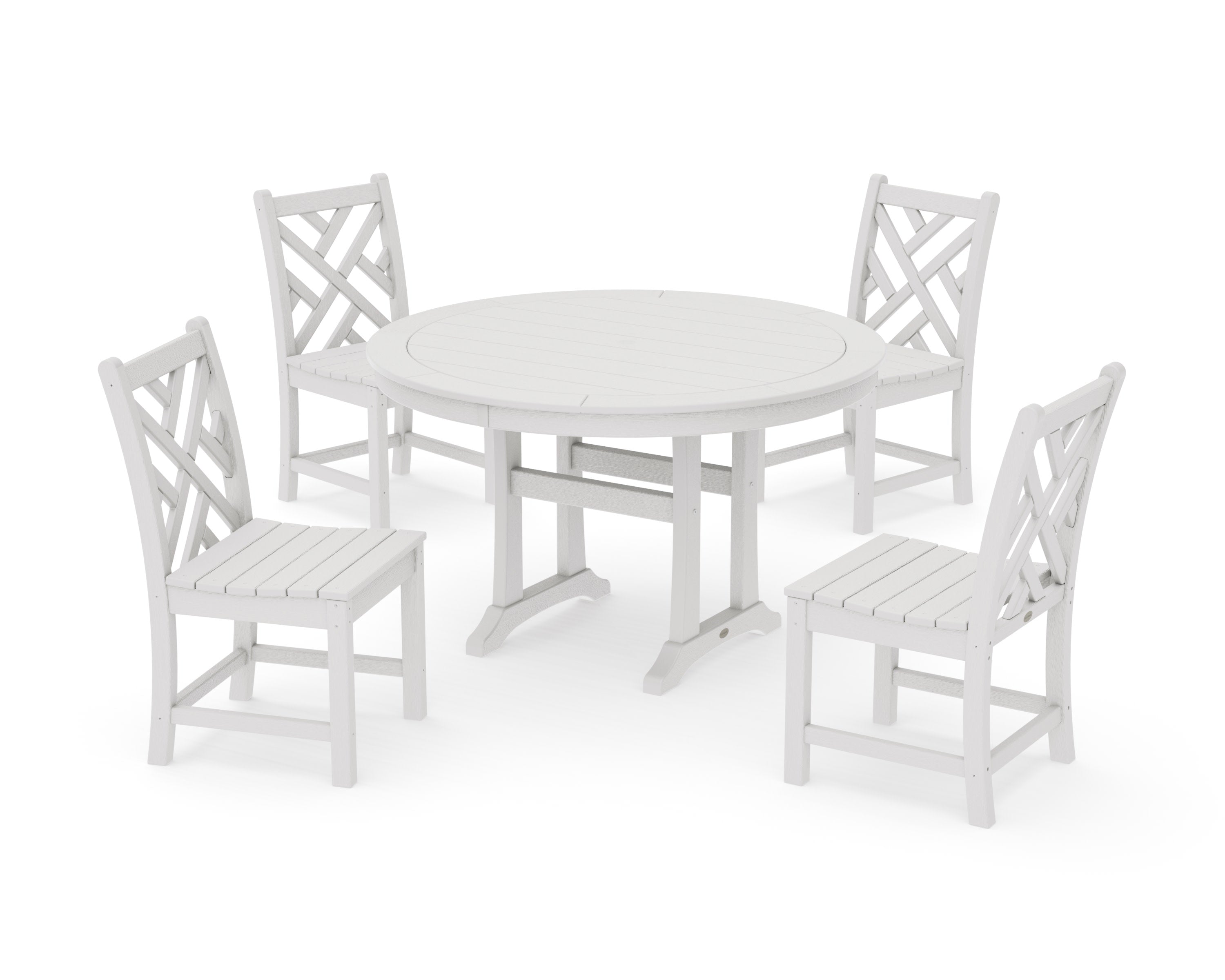 Chippendale Side Chair 5-Piece Round Dining Set With Trestle Legs in Vintage White