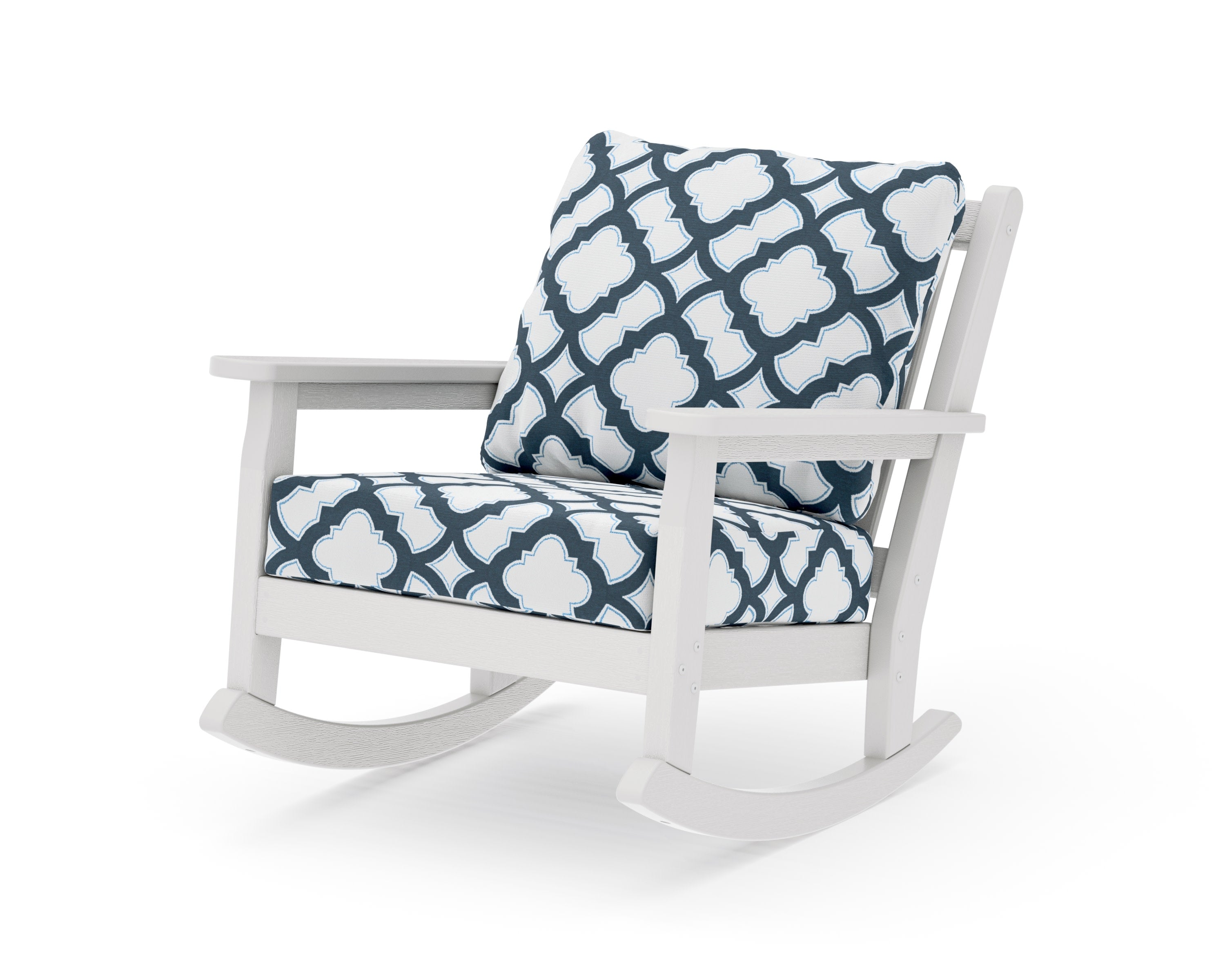 Chippendale Deep Seating Rocking Chair in Vintage White / Trellis Marine Indigo