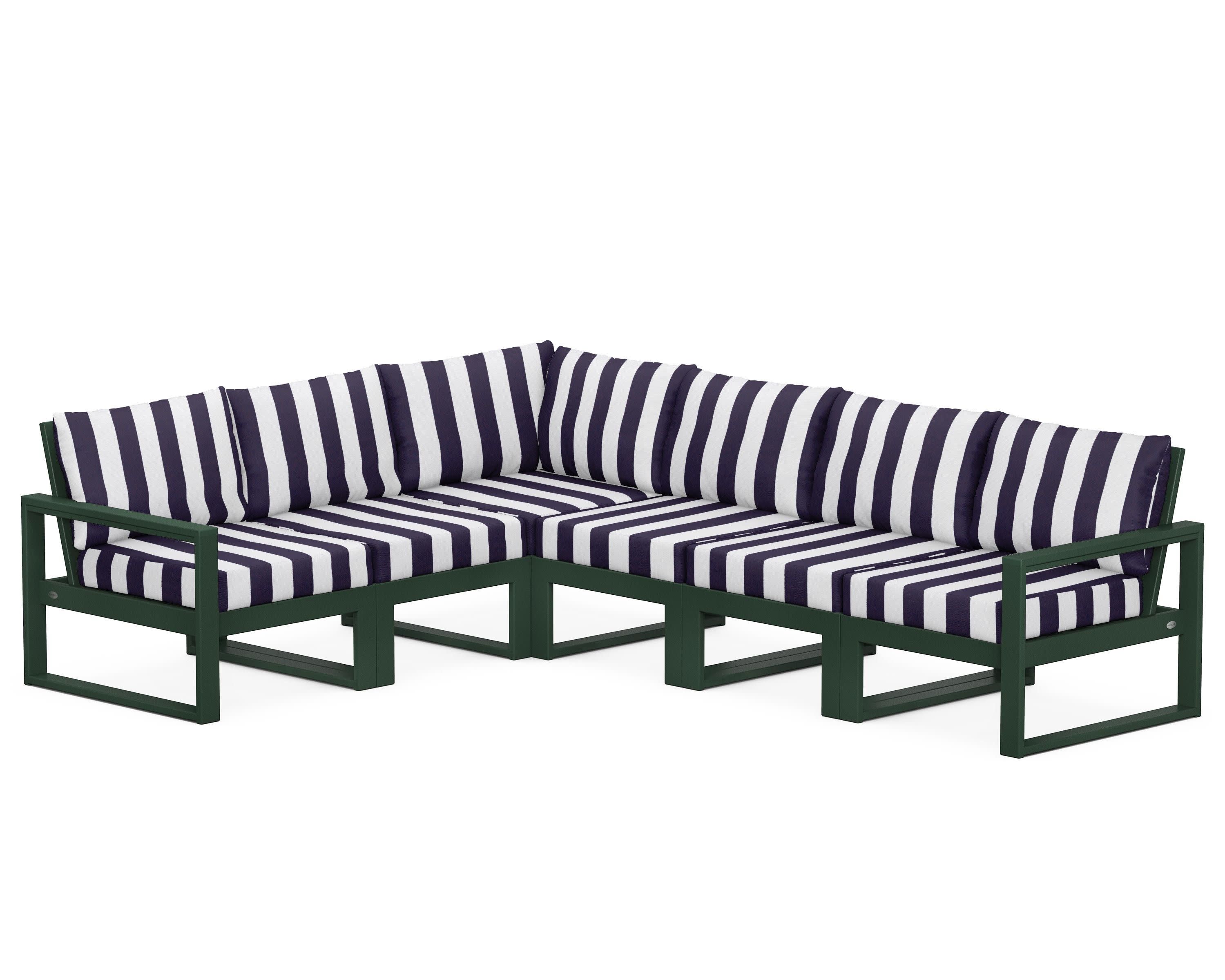 EDGE 6-Piece Modular Deep Seating Set in Green / Cabana Stripe Navy