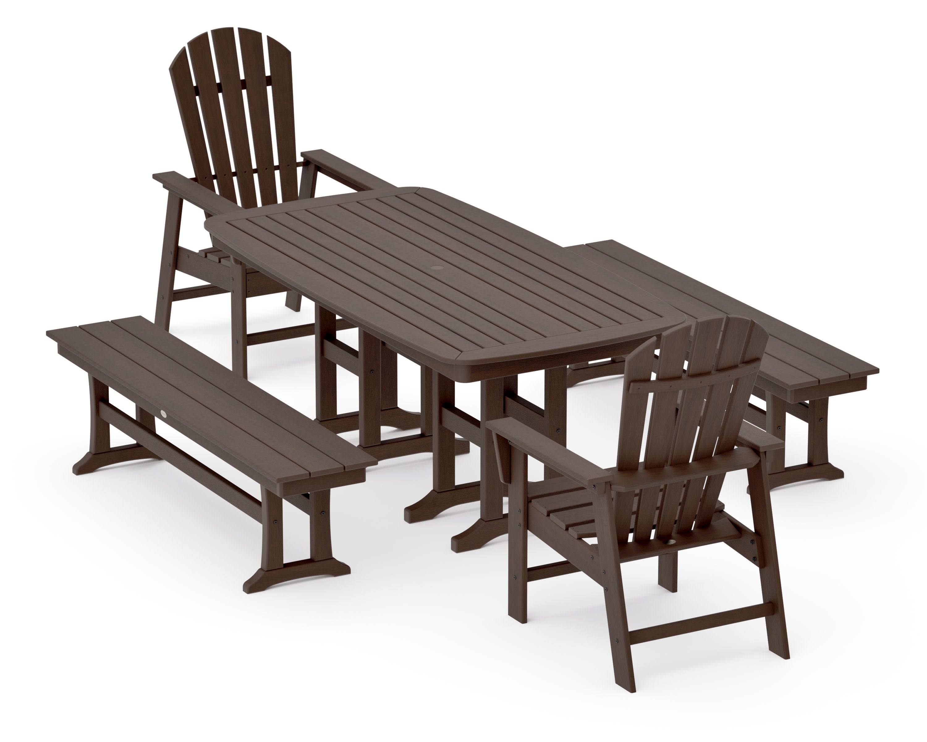 South Beach 5-Piece Dining Set with Benches in Kona