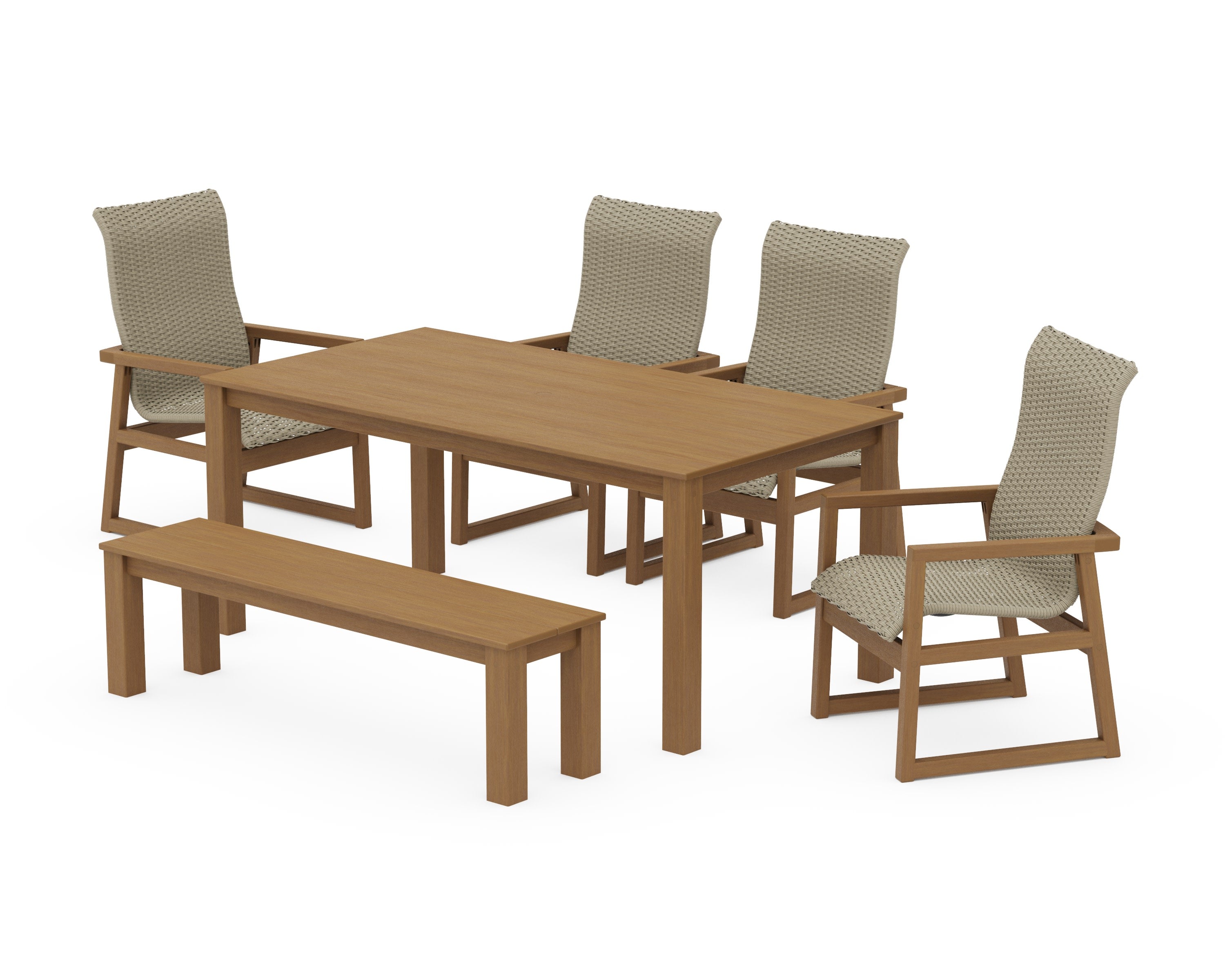 EDGE Woven Highback 6-Piece Parsons Dining Set with Bench in Natural / Dune Grass