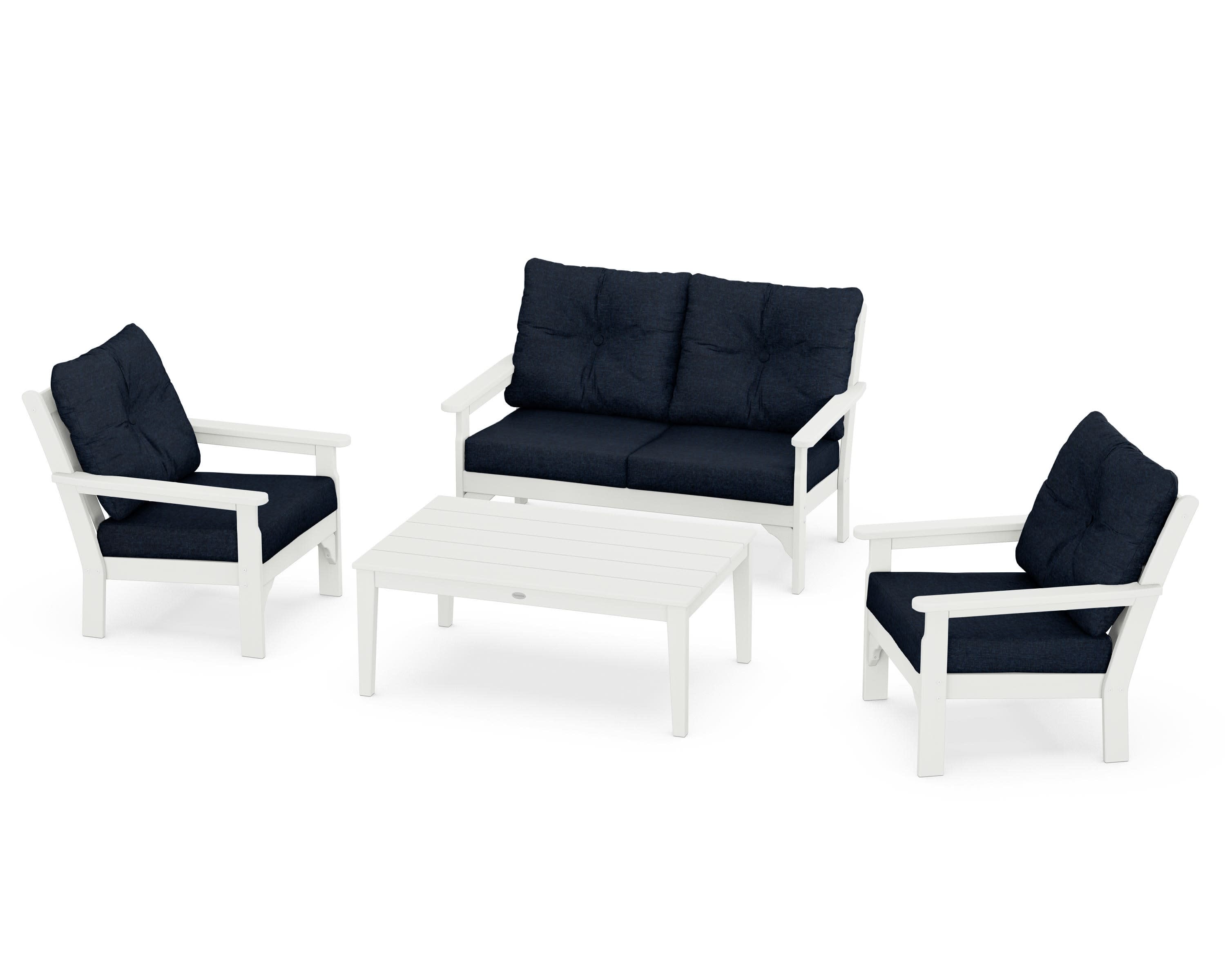 Vineyard 4-Piece Deep Seating Set in Vintage White / Marine Indigo