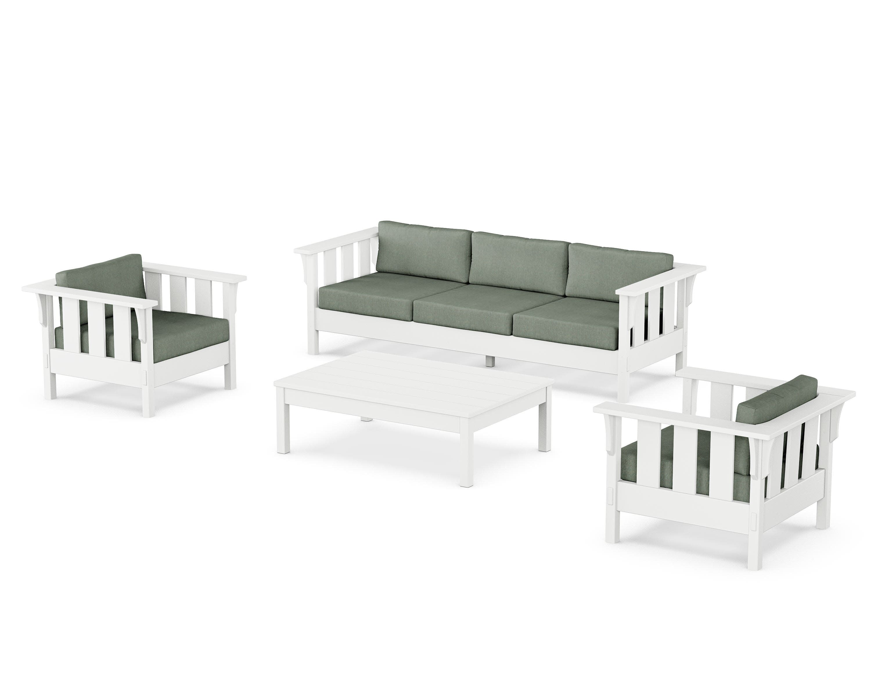 Acadia 4-Piece Deep Seating Set with Sofa in White / Cast Sage