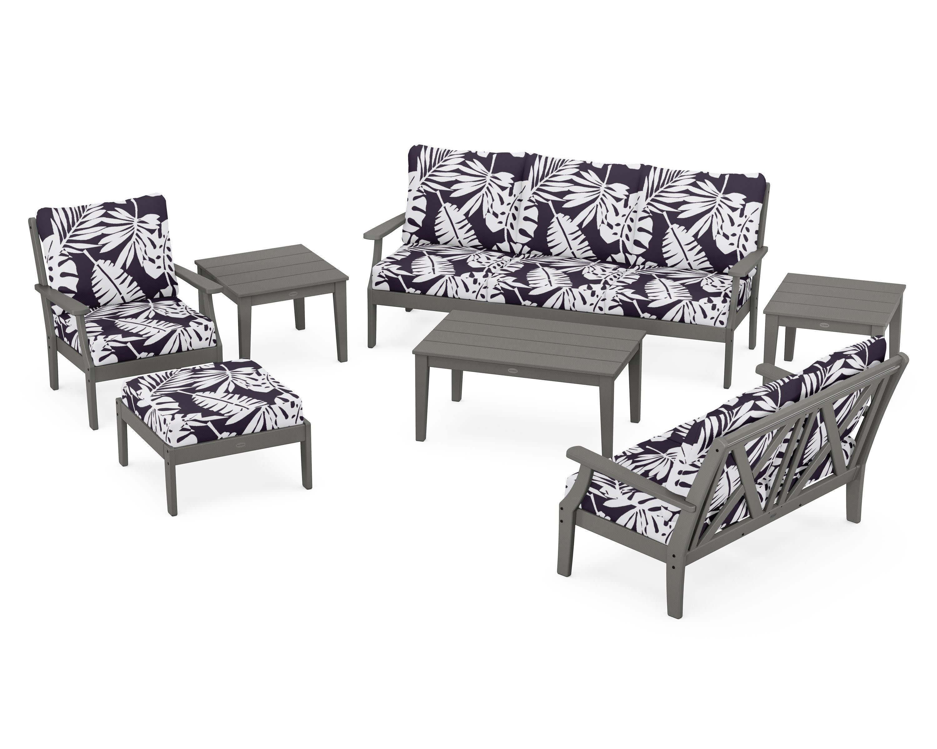 Braxton 7-Piece Deep Seating Set in Slate Grey / Leaf Navy