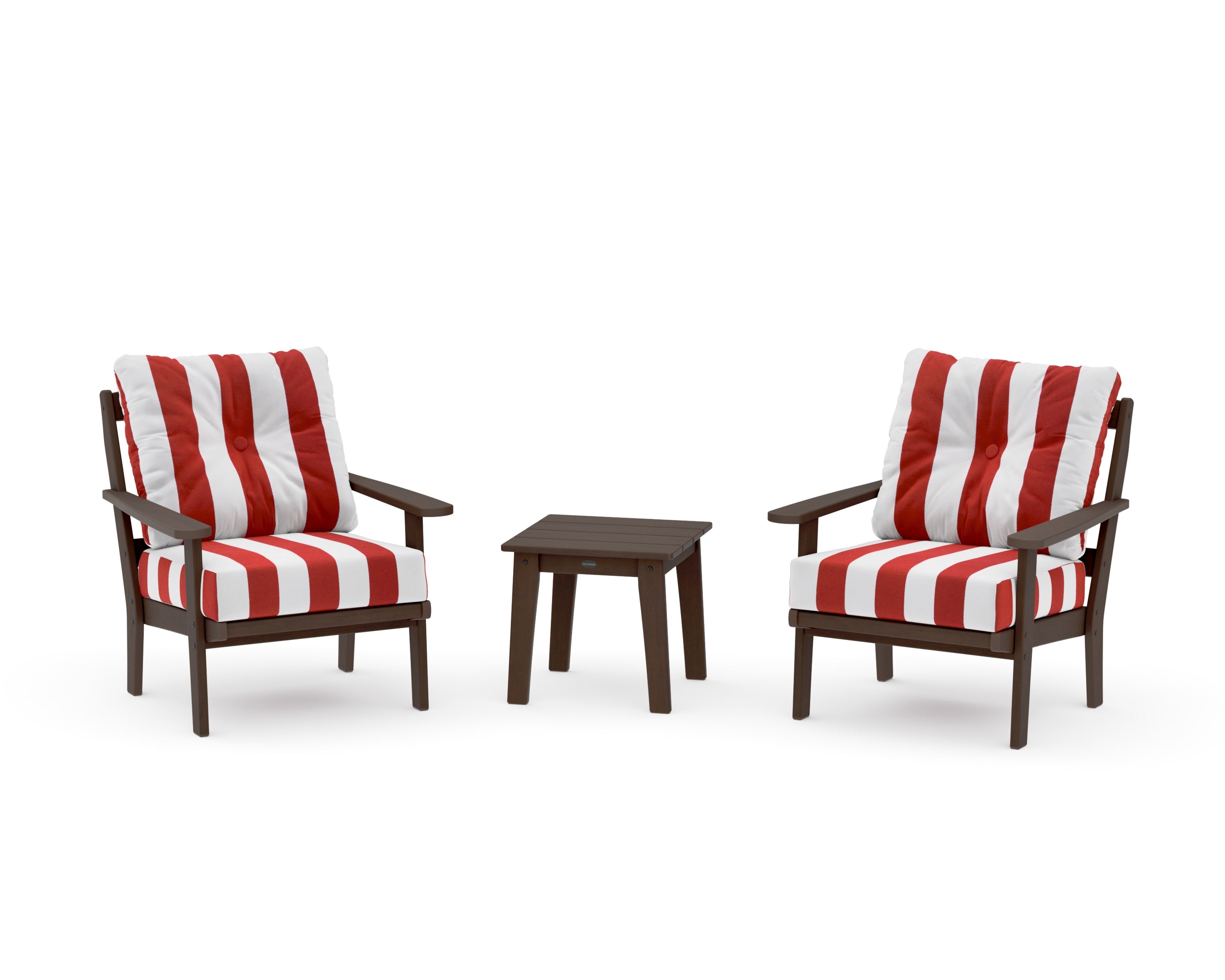 Mission 3-Piece Deep Seating Set in Kona / Cabana Stripe Crimson