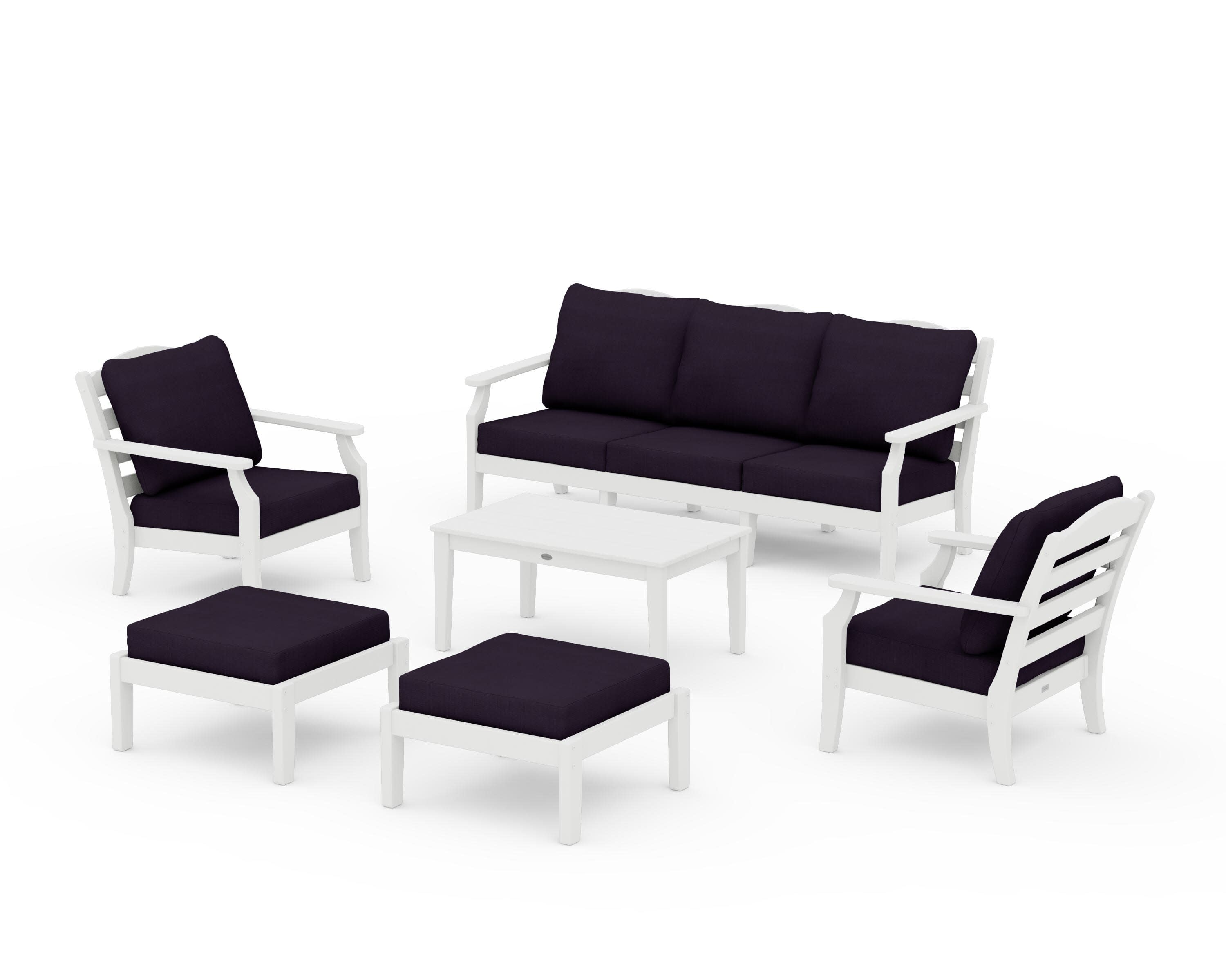 Savannah 6-Piece Lounge Sofa Set in White / Navy Linen