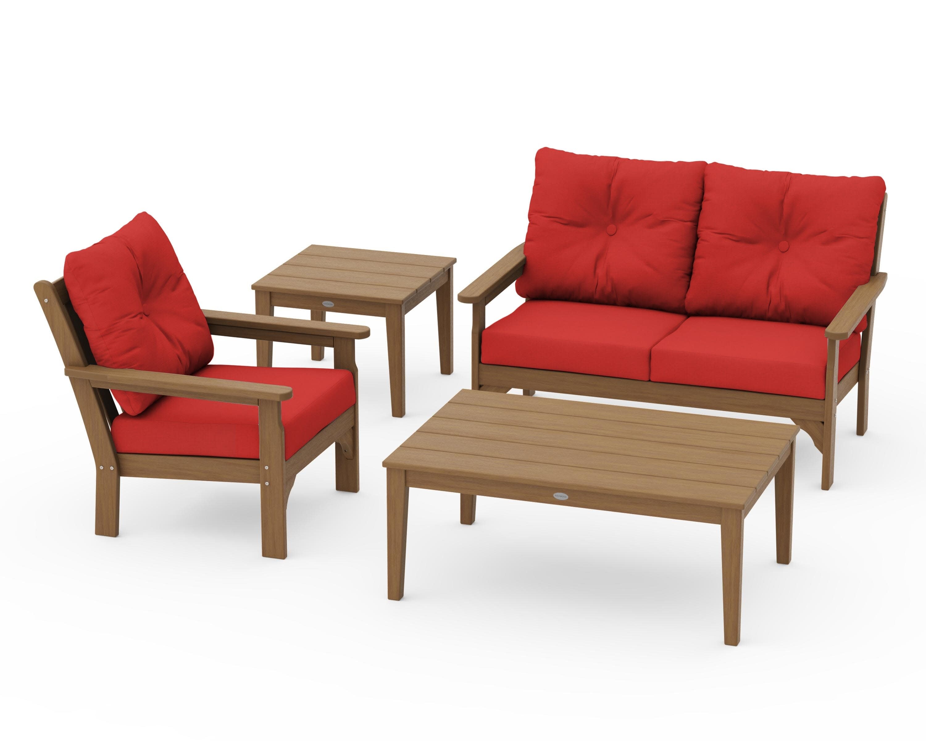 Vineyard 4-Piece Deep Seating Set in Natural / Crimson Linen