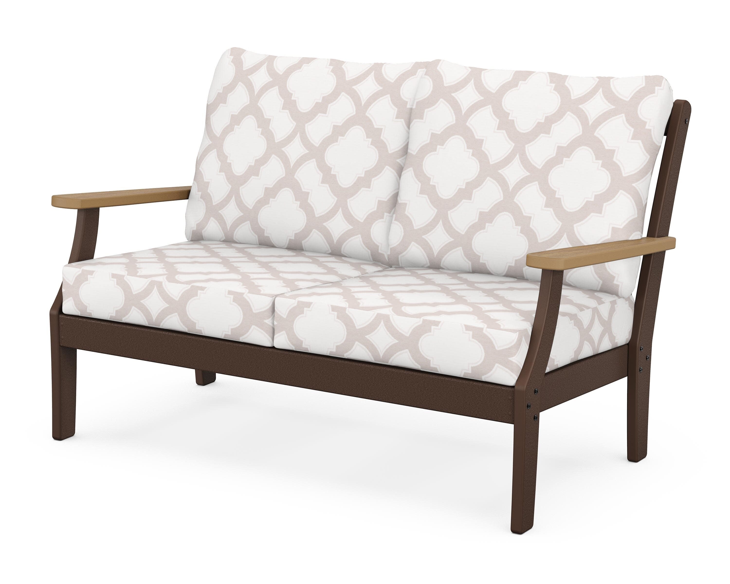 Braxton Deep Seating Loveseat in Mahogany / Natural / Trellis Dune Burlap