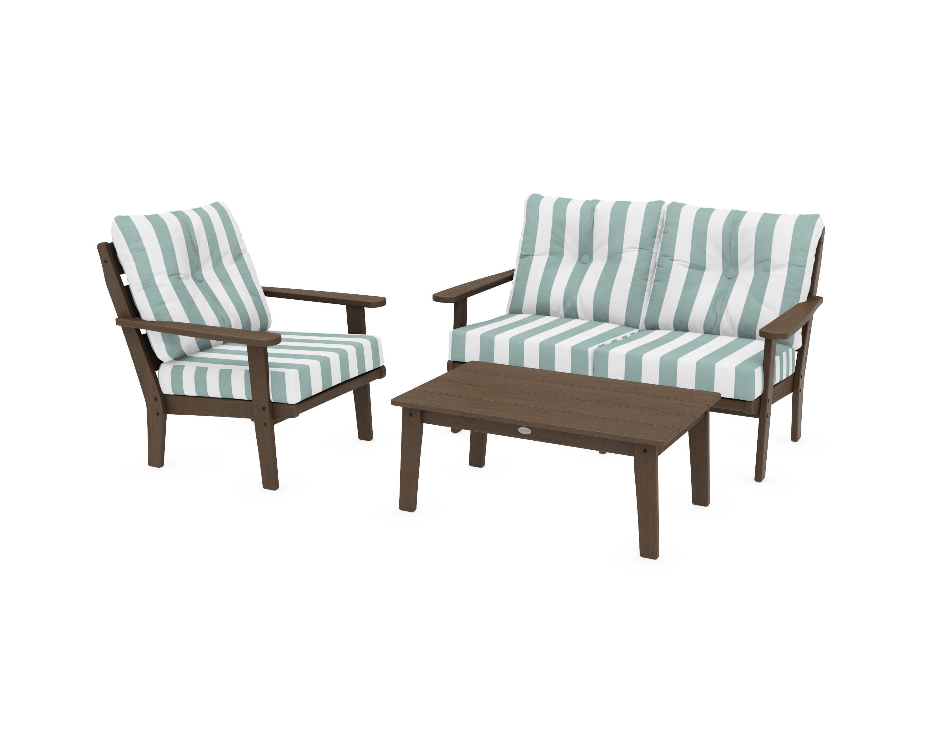Lakeside 3-Piece Deep Seating Set in Kona / Cabana Stripe Glacier Spa