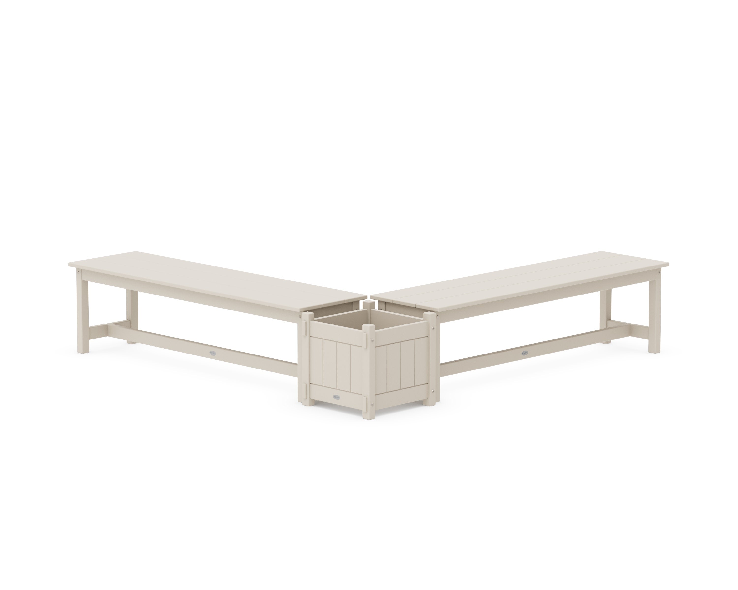 60" Vineyard L- Shaped Planter Bench Set in Sand