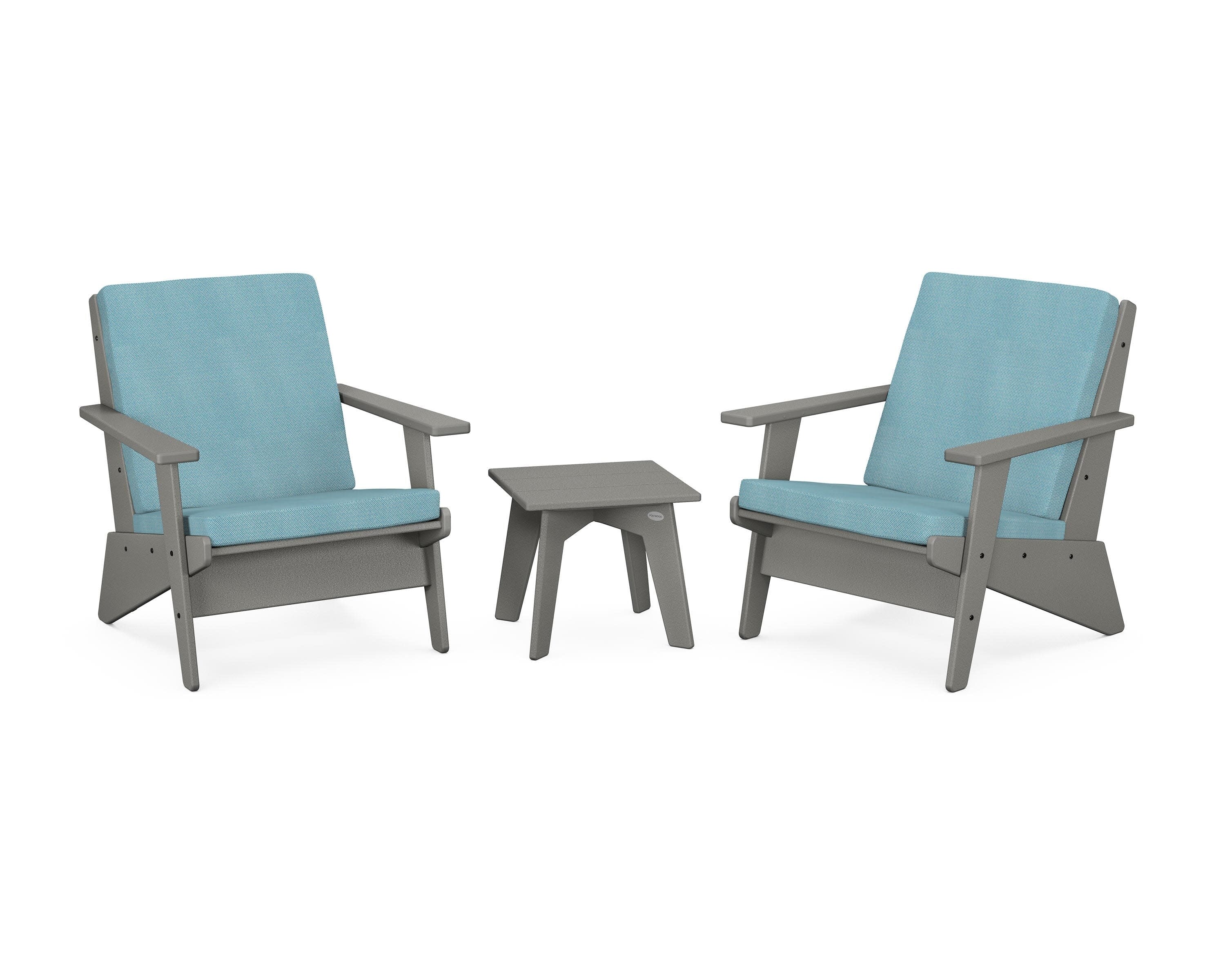 Riviera Modern Lounge 3-Piece Set in Slate Grey / Lattice Sky Blue