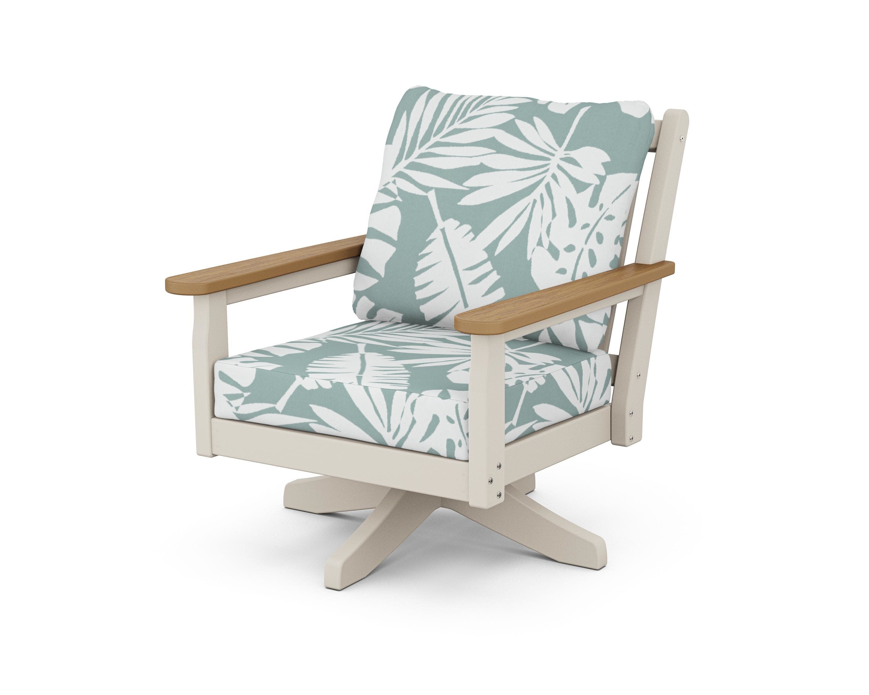 Chippendale Deep Seating Swivel Chair in Sand / Natural / Leaf Glacier Spa