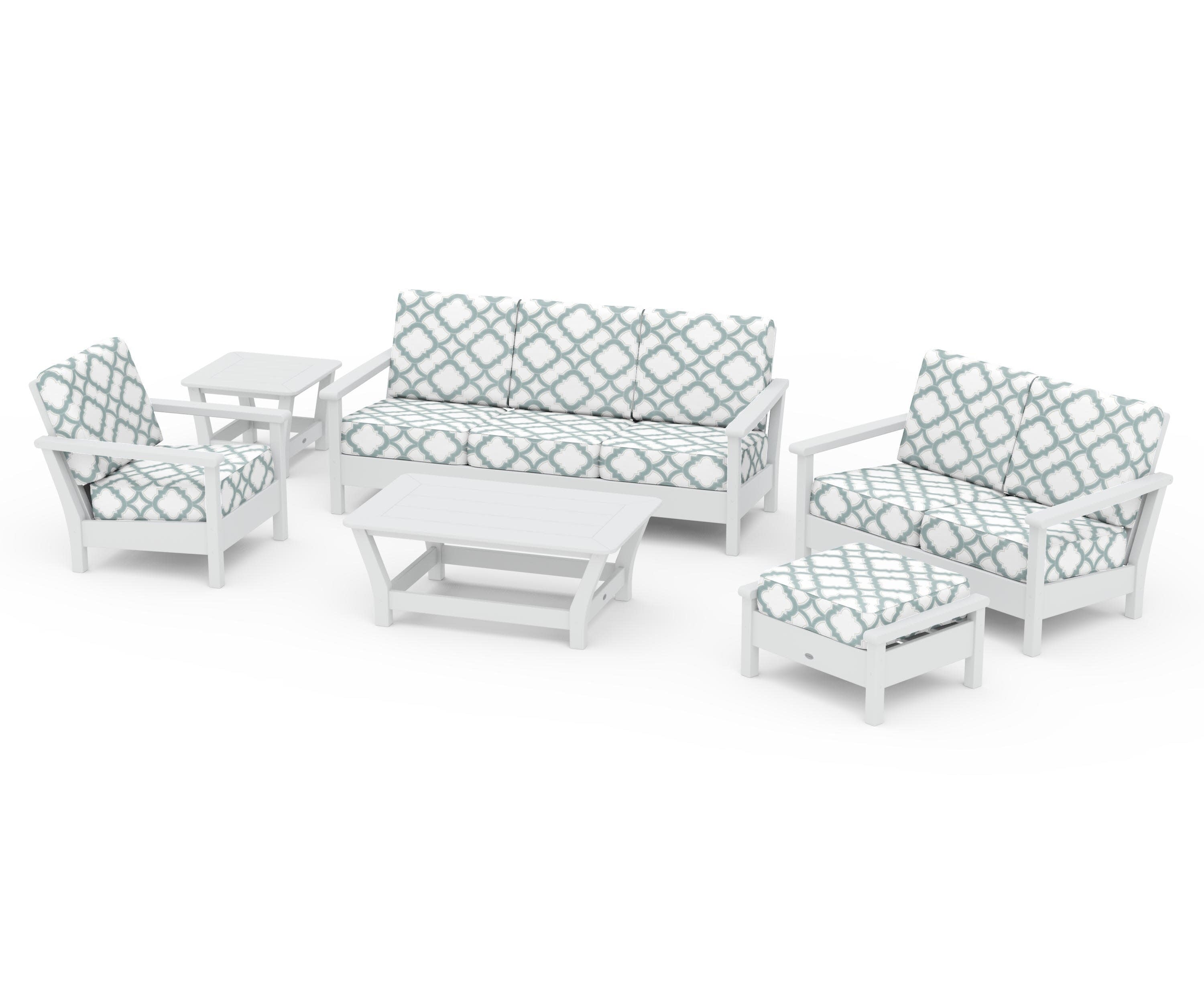 Harbour 6-Piece Outdoor Living Set in White / Trellis Glacier Spa