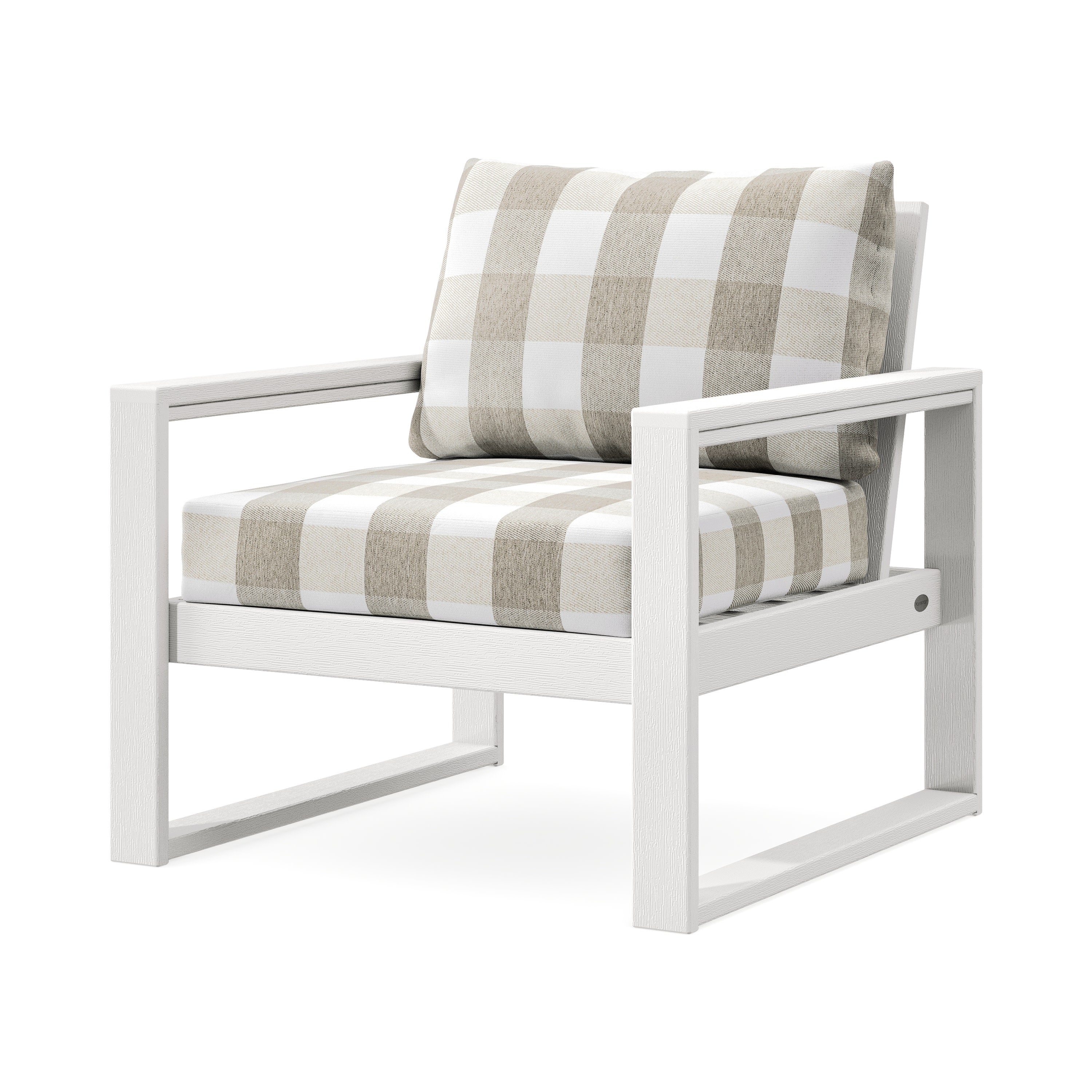 EDGE Club Chair in Vintage White / Buffalo Plaid Dune Burlap