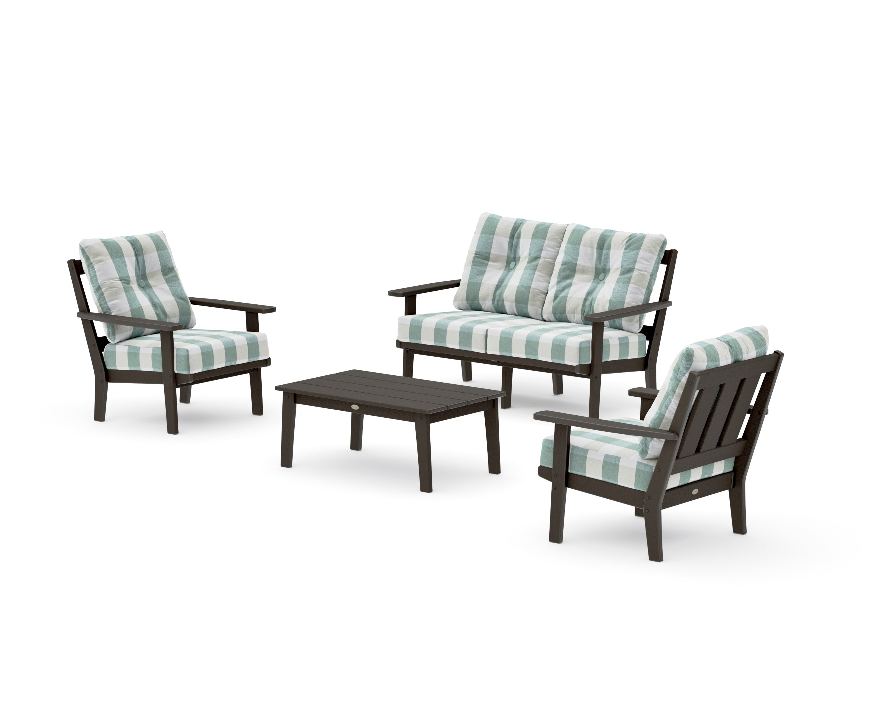 Oxford 4-Piece Deep Seating Set with Loveseat in Vintage Coffee / Buffalo Plaid Glacier Spa