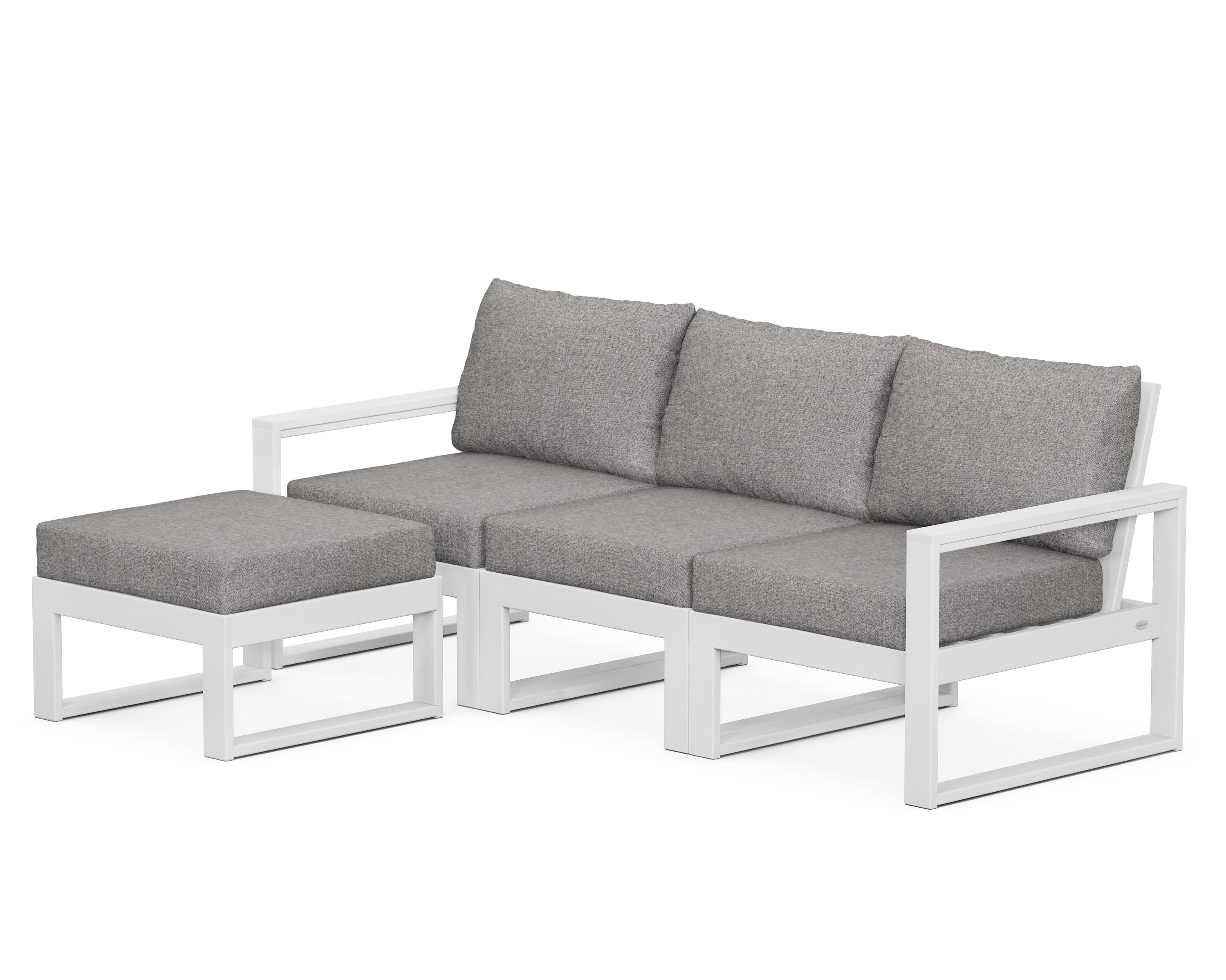 EDGE 4-Piece Modular Deep Seating Set with Ottoman in White / Grey Mist