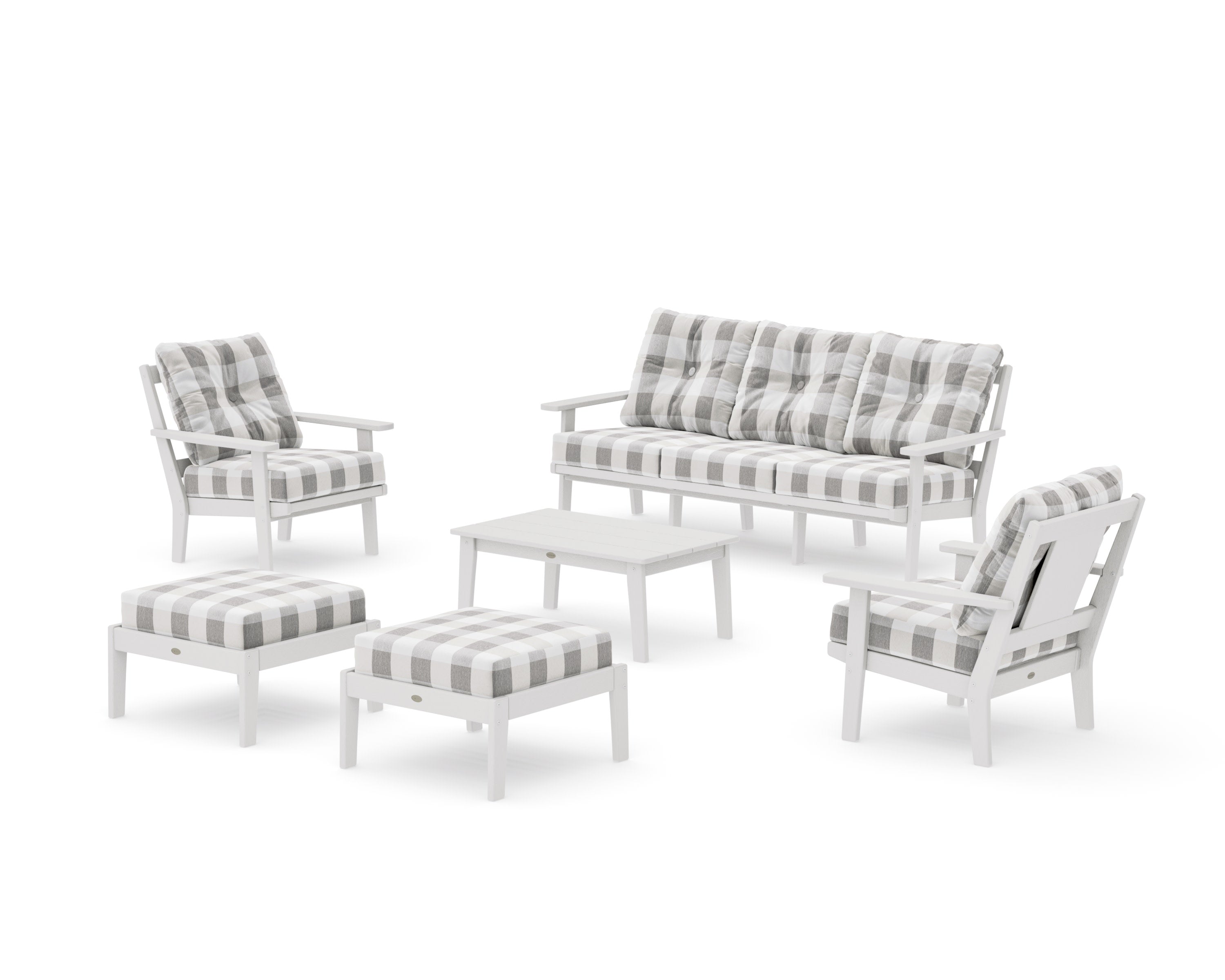 Prairie 6-Piece Lounge Sofa Set in Vintage White / Buffalo Plaid Grey Mist