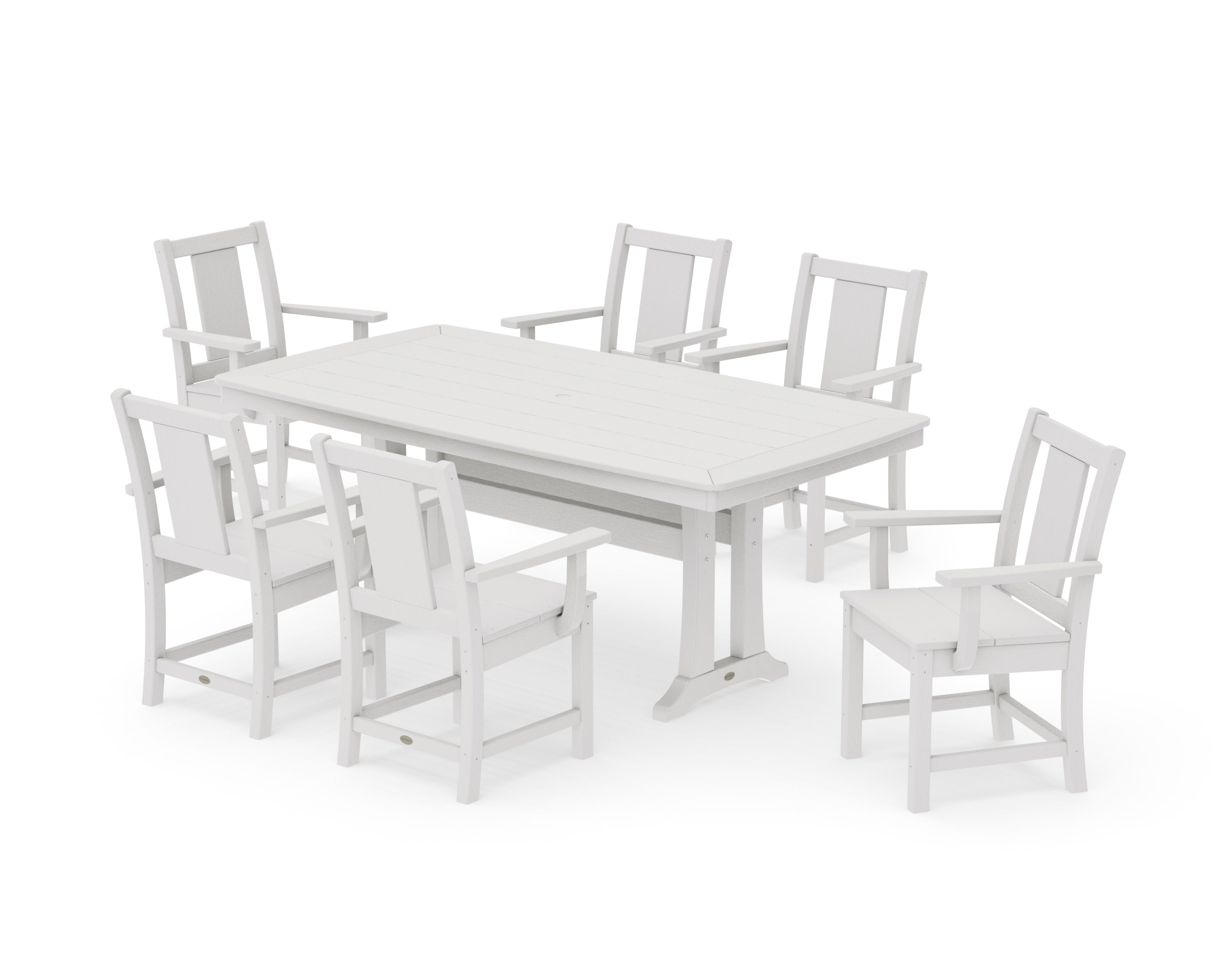 Prairie Arm Chair 7-Piece Dining Set with Trestle Legs in Vintage White