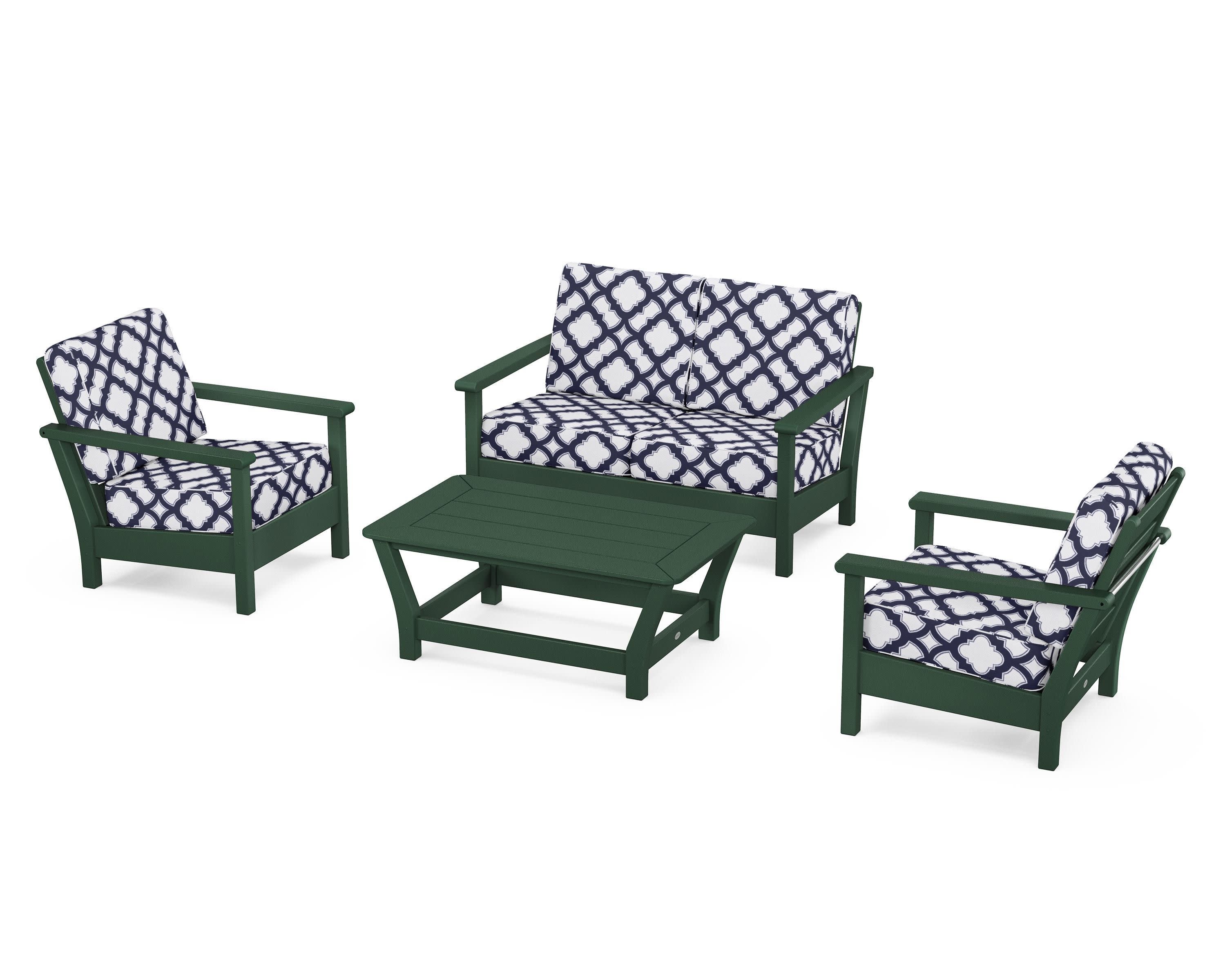 Harbour 4-Piece Deep Seating Set in Green / Trellis Navy