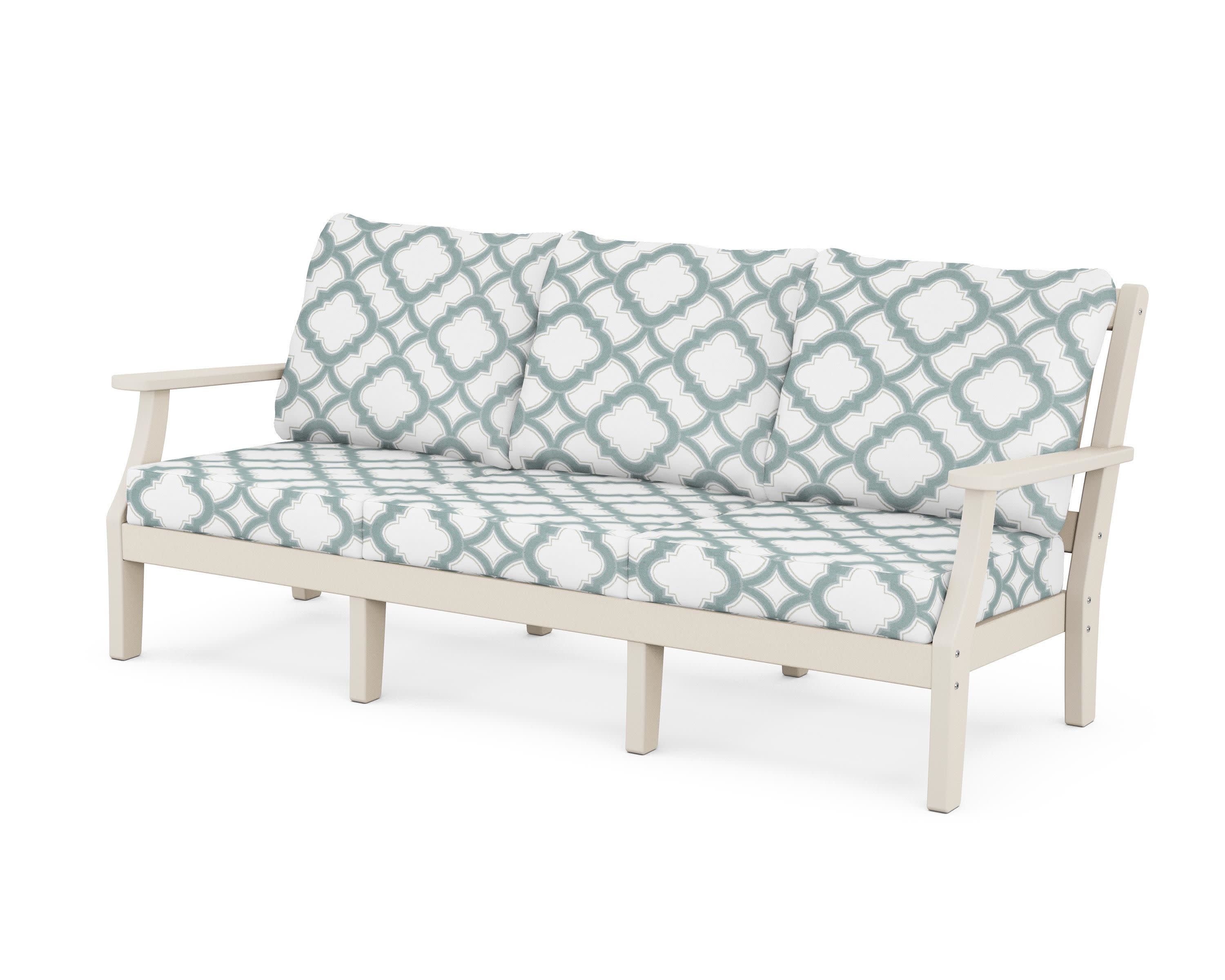 Chinoiserie Deep Seating Sofa in Sand / Trellis Glacier Spa