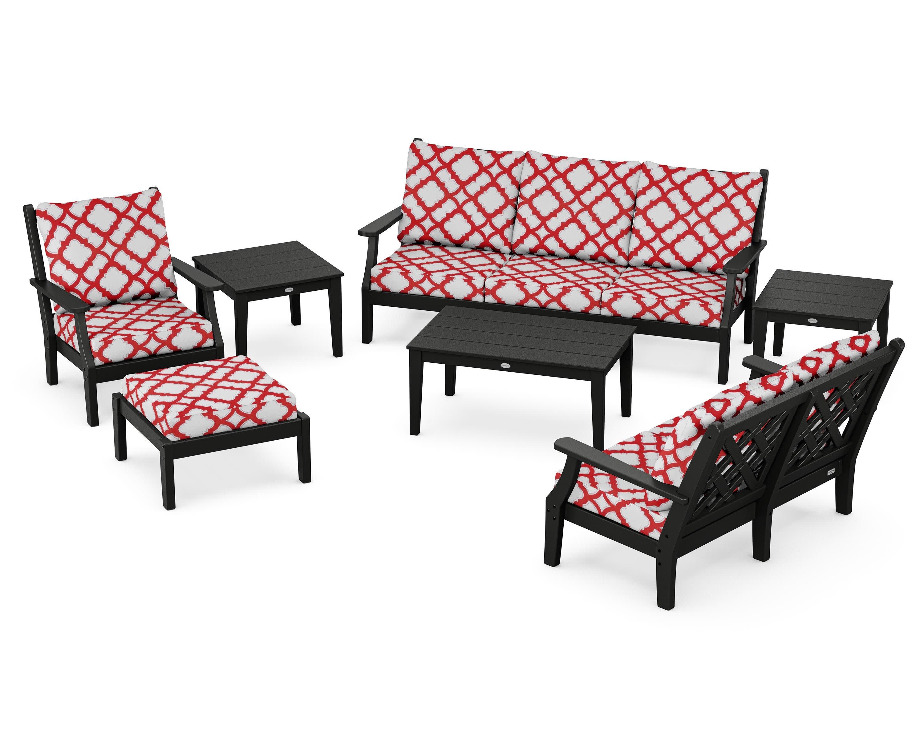 Wovendale 7-Piece Deep Seating Set in Black / Trellis Crimson