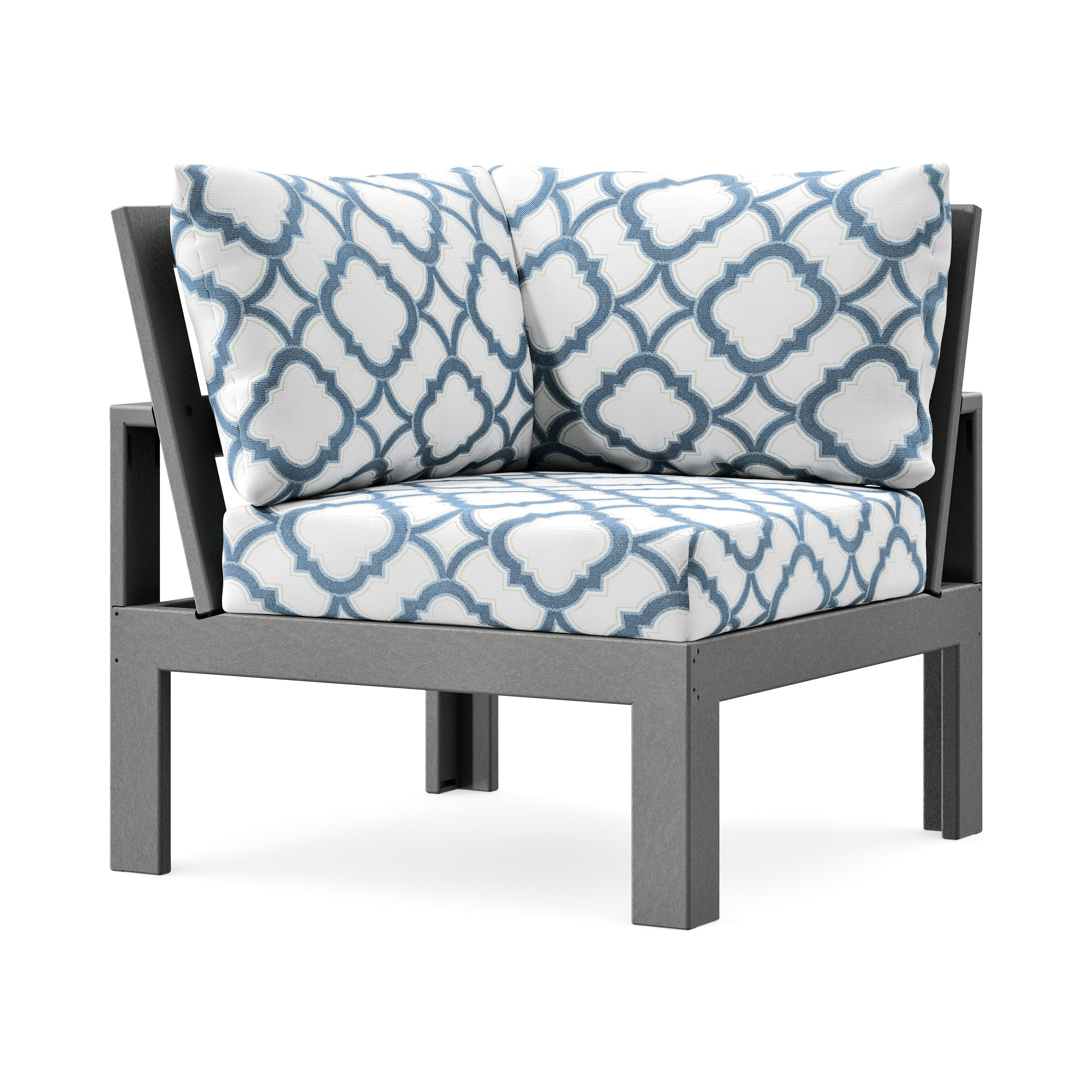 Modular Corner Chair in Slate Grey / Trellis Sky Blue
