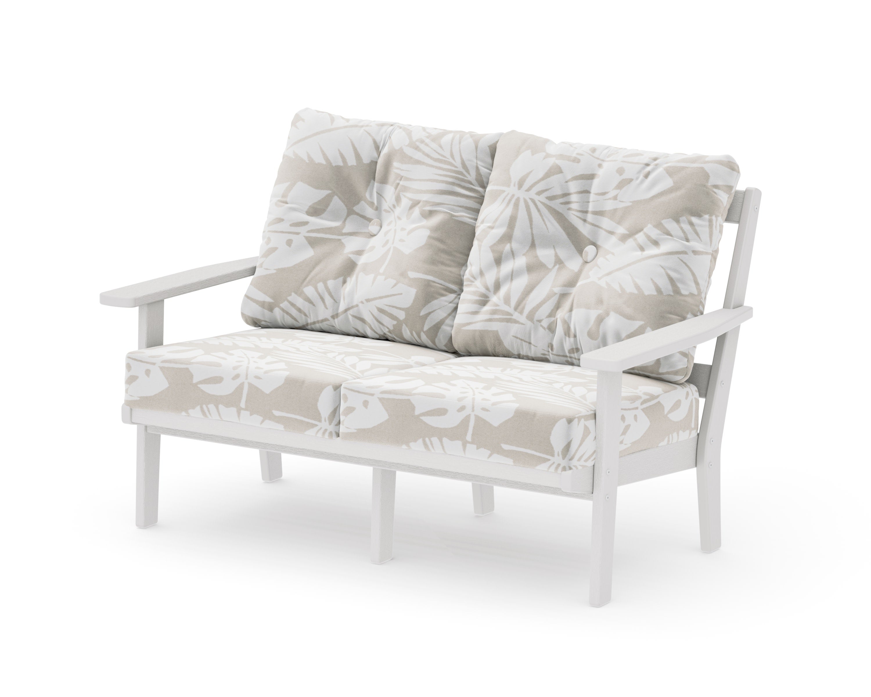 Oxford Deep SeatingLoveseat in Vintage White / Leaf Dune Burlap