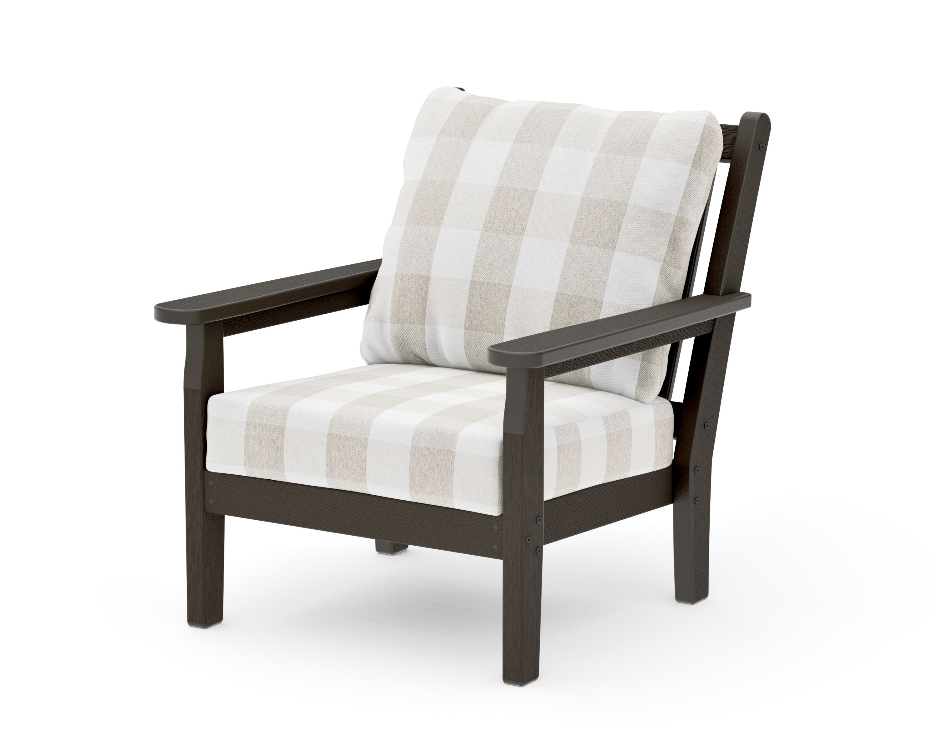 Chippendale Deep Seating Chair in Vintage Coffee / Buffalo Plaid Dune Burlap