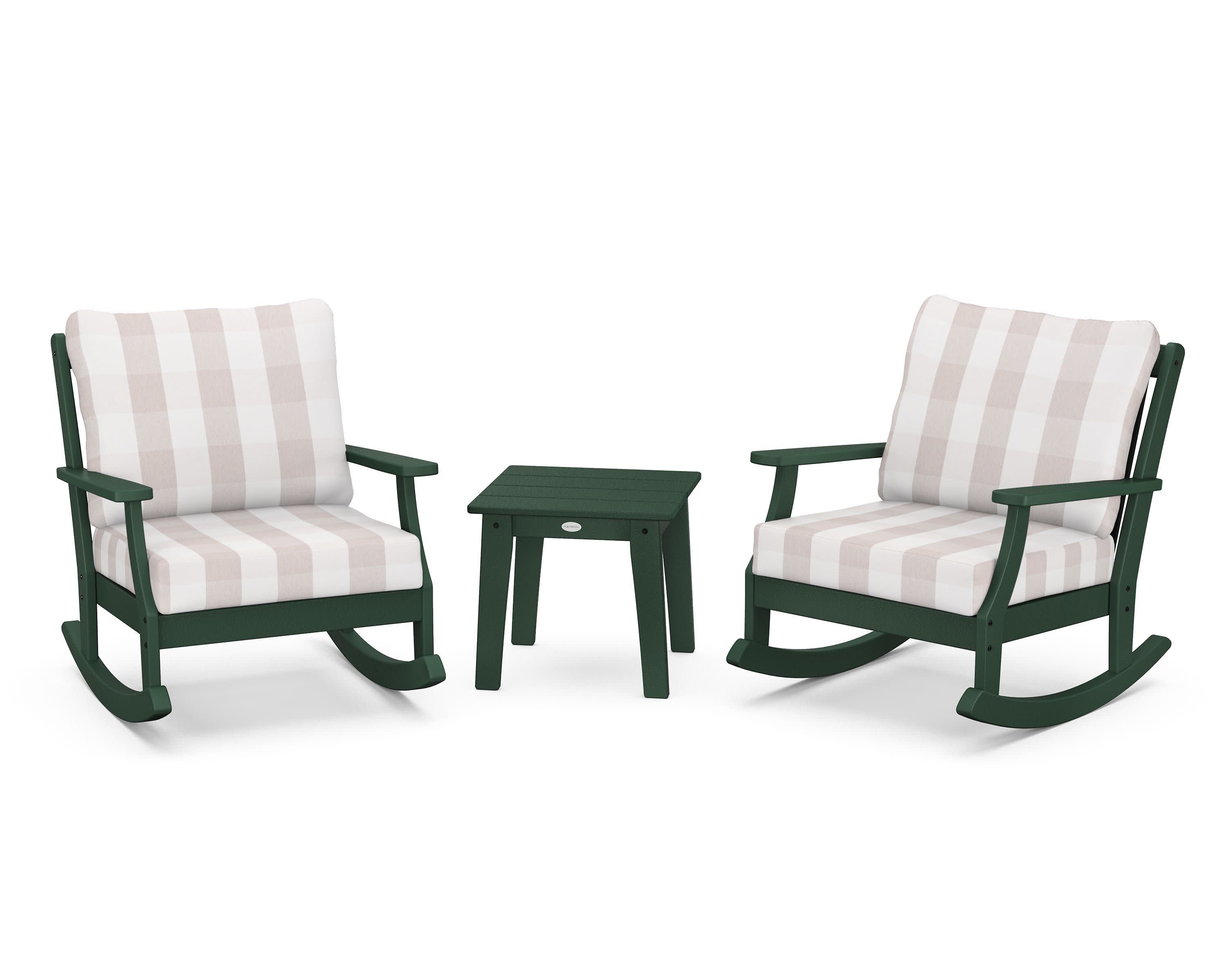 Braxton 3-Piece Deep Seating Rocker Set in Green / Buffalo Plaid Dune Burlap