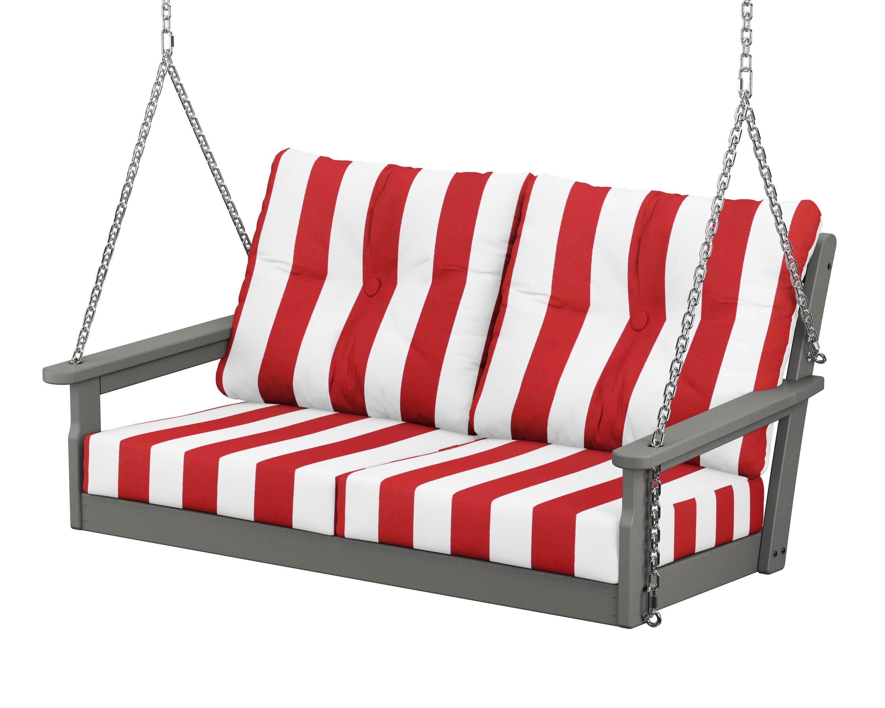 Vineyard Deep Seating Swing in Slate Grey / Cabana Stripe Crimson